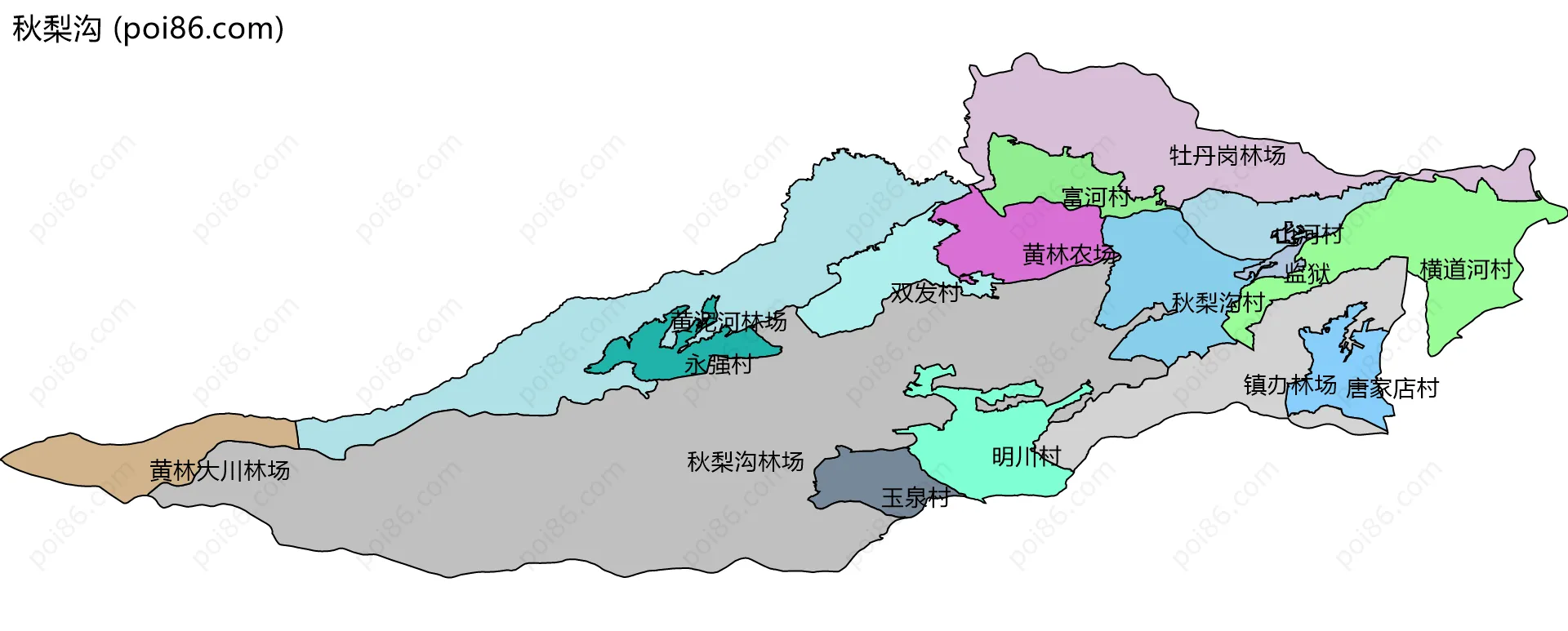 秋梨沟边界地图(五级行政区划)