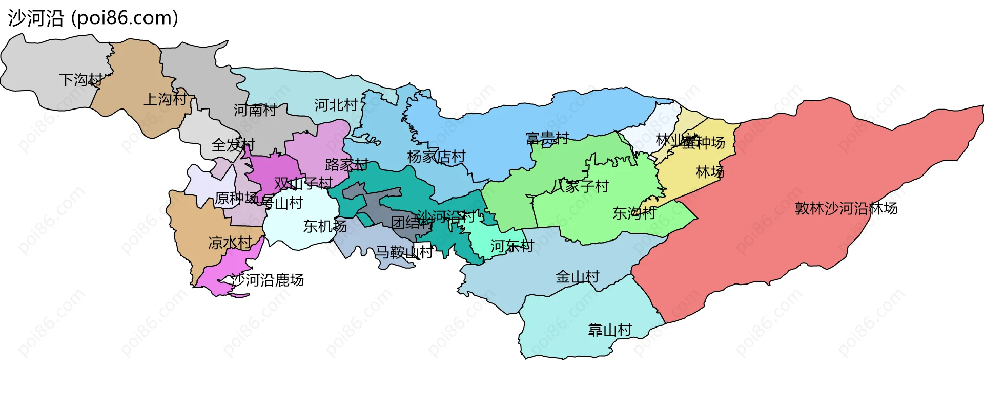 沙河沿边界地图(五级行政区划)