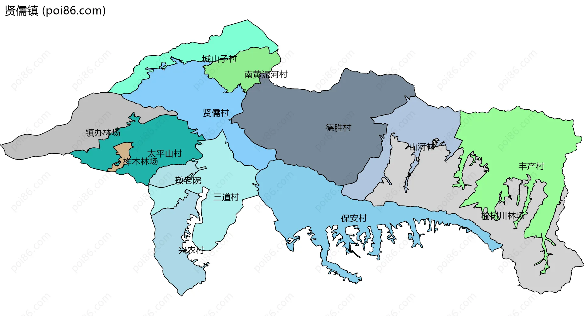 贤儒镇边界地图(五级行政区划)