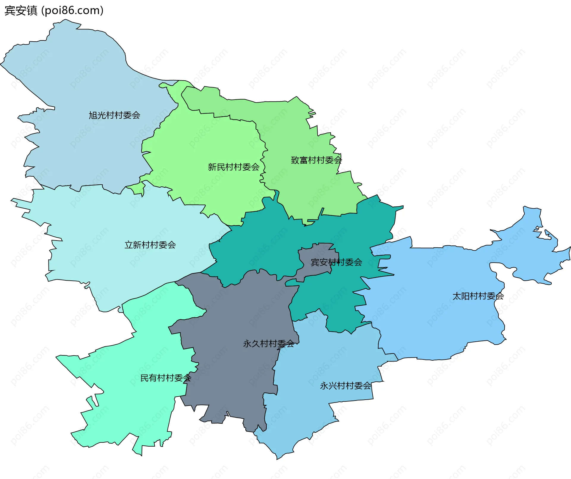 宾安镇边界地图(五级行政区划)