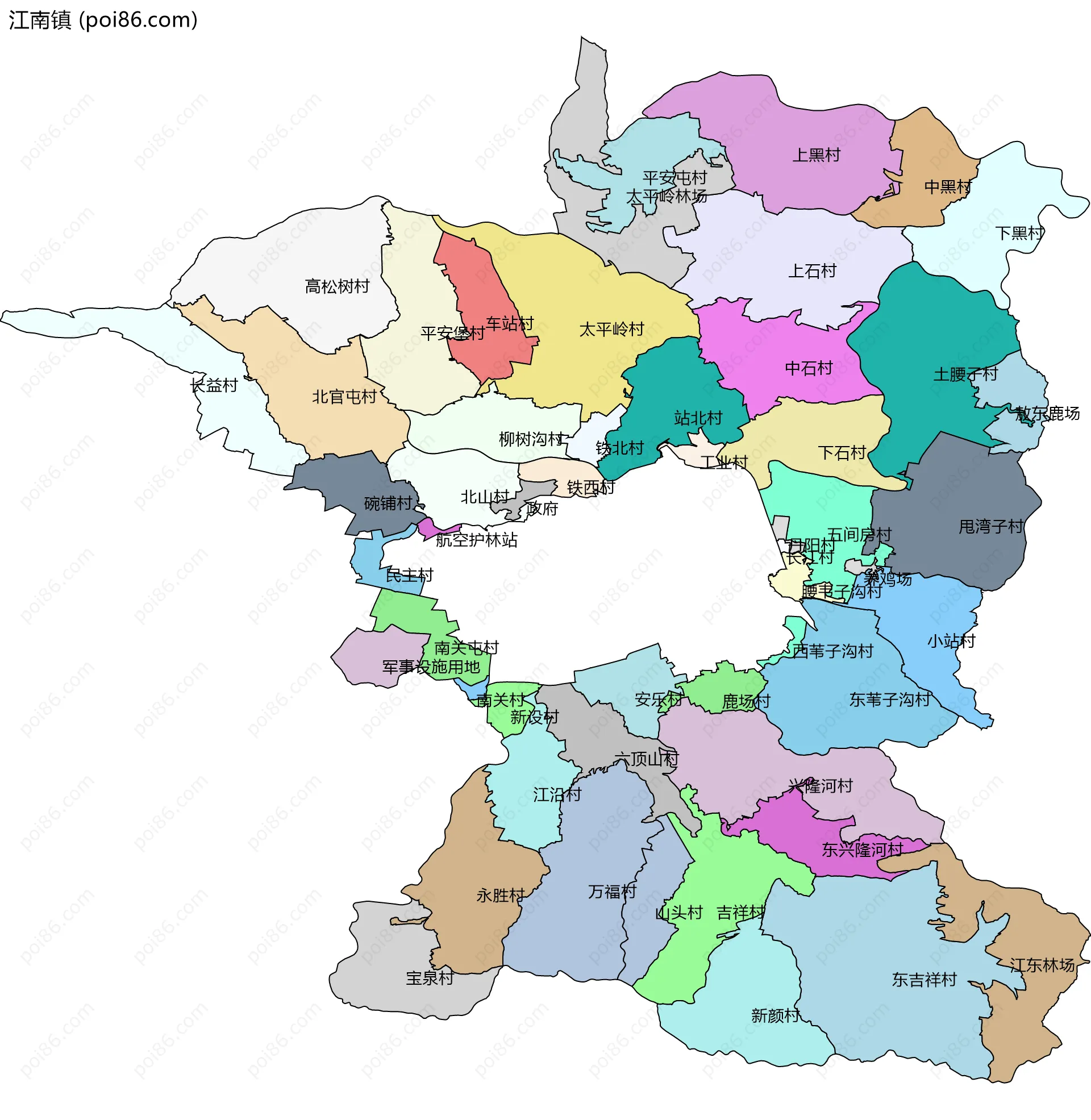 江南镇边界地图(五级行政区划)