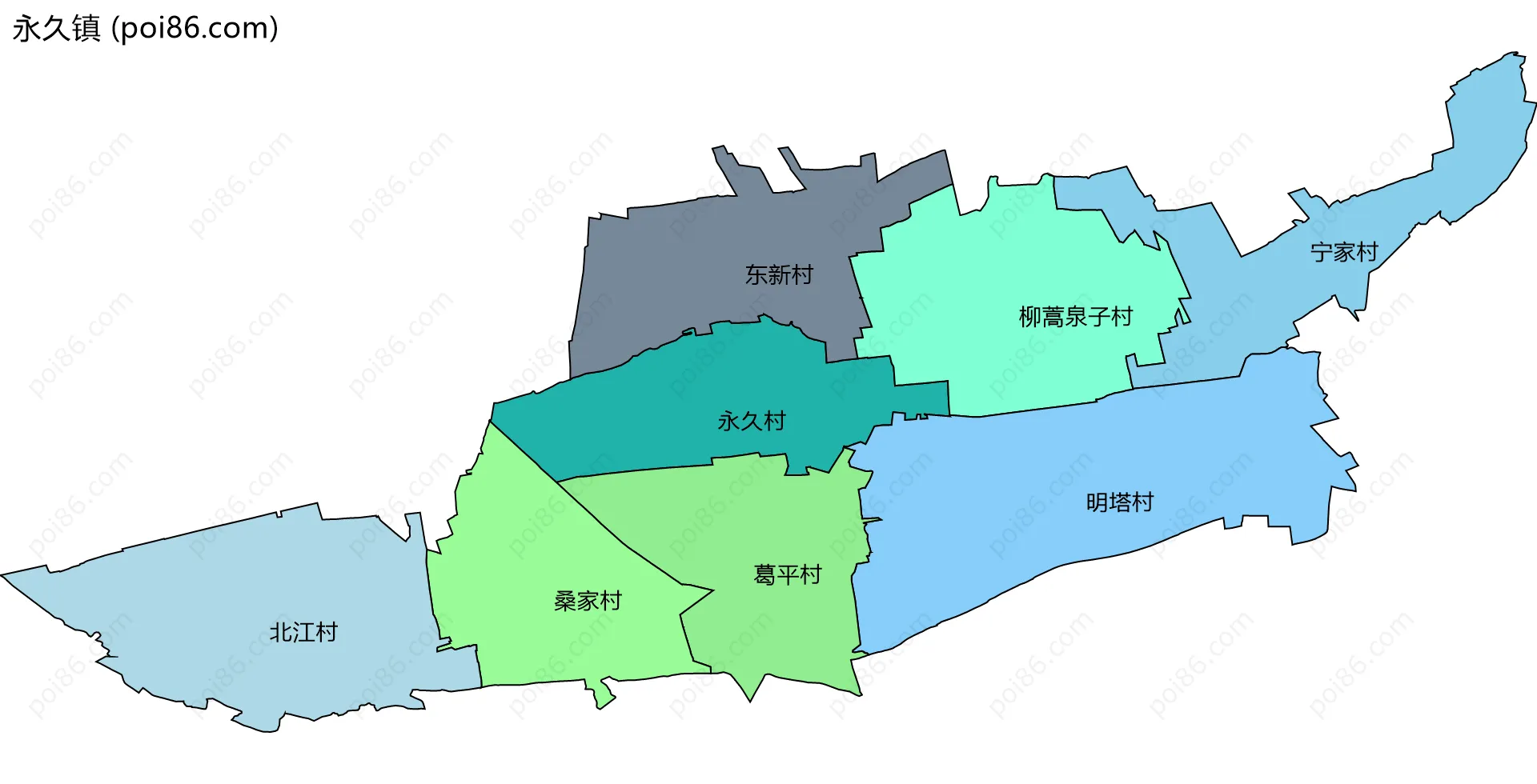 永久镇边界地图(五级行政区划)