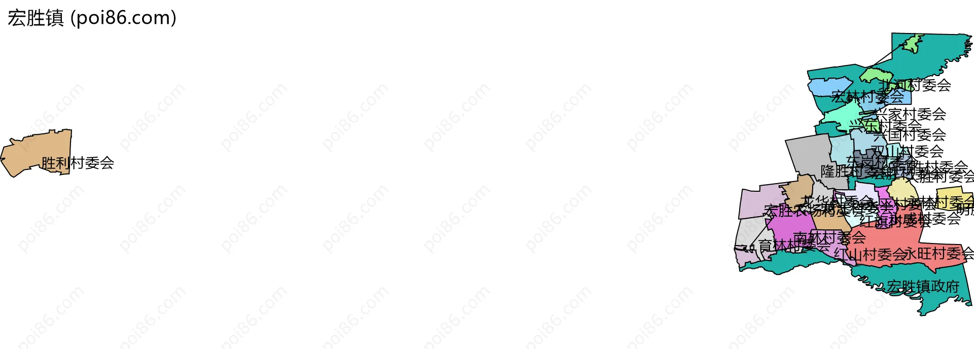 宏胜镇边界地图(五级行政区划)