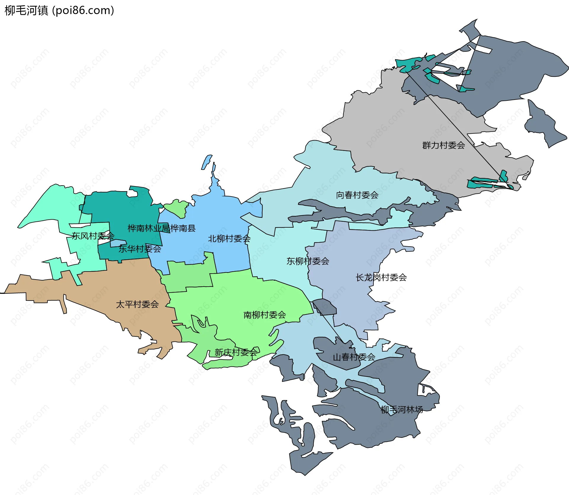 柳毛河镇边界地图(五级行政区划)