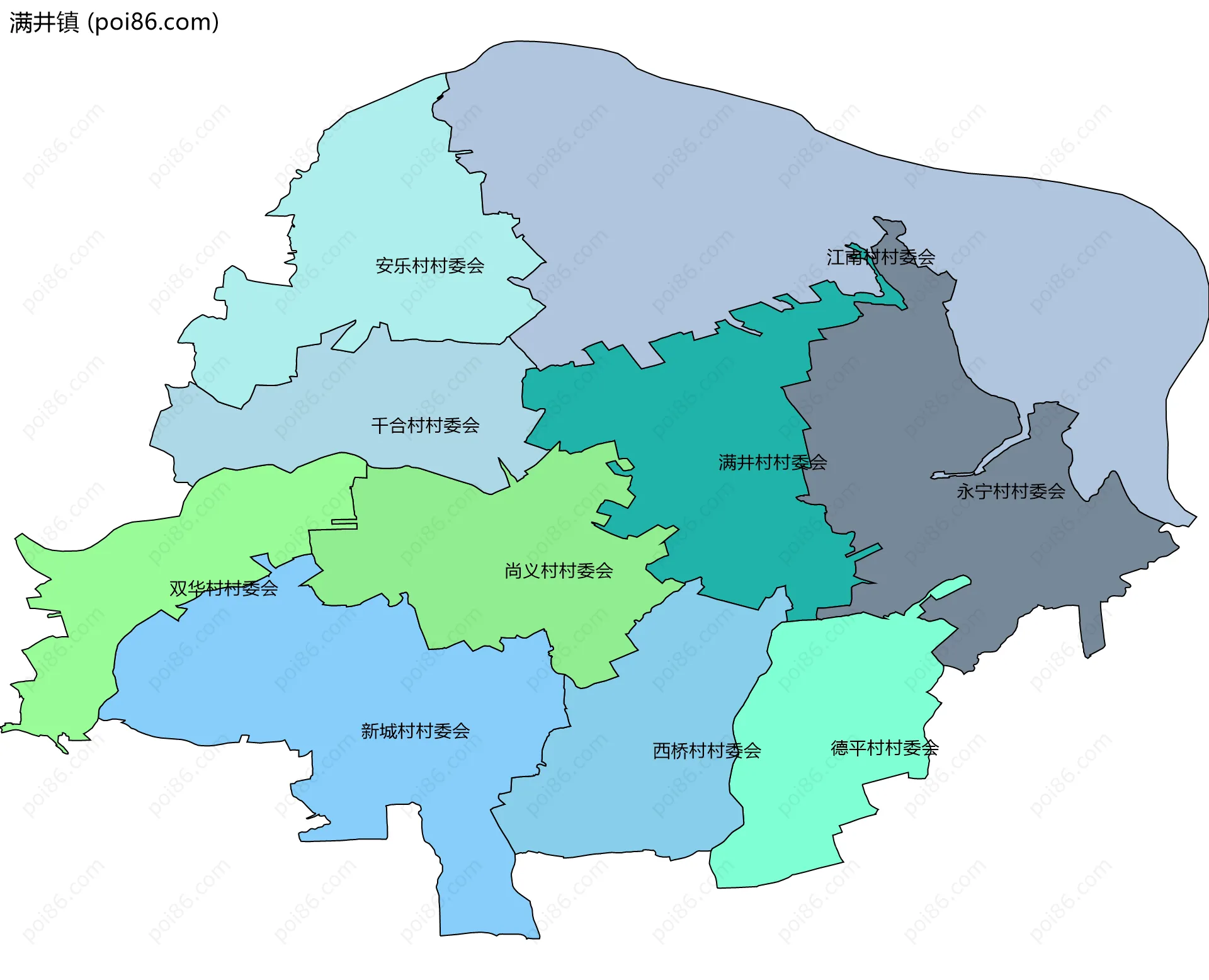 满井镇边界地图(五级行政区划)