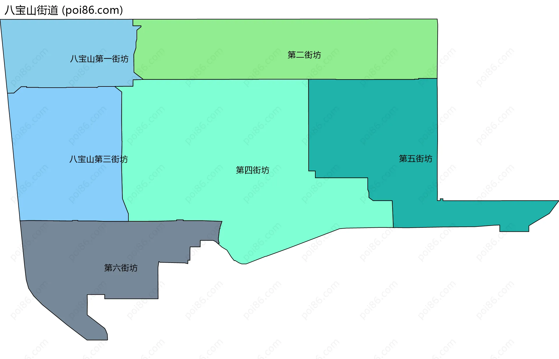 八宝山街道边界地图(五级行政区划)