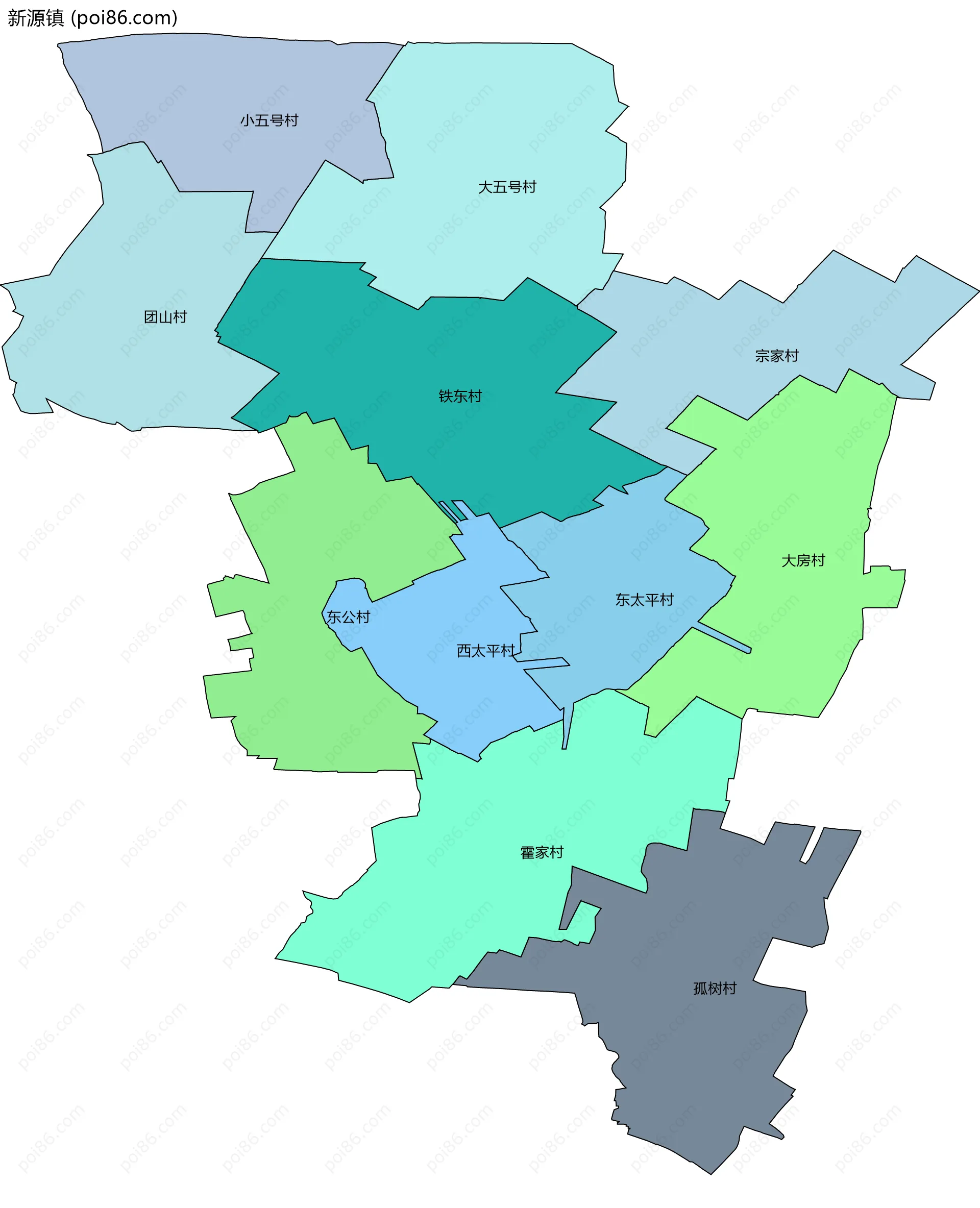 新源镇边界地图(五级行政区划)