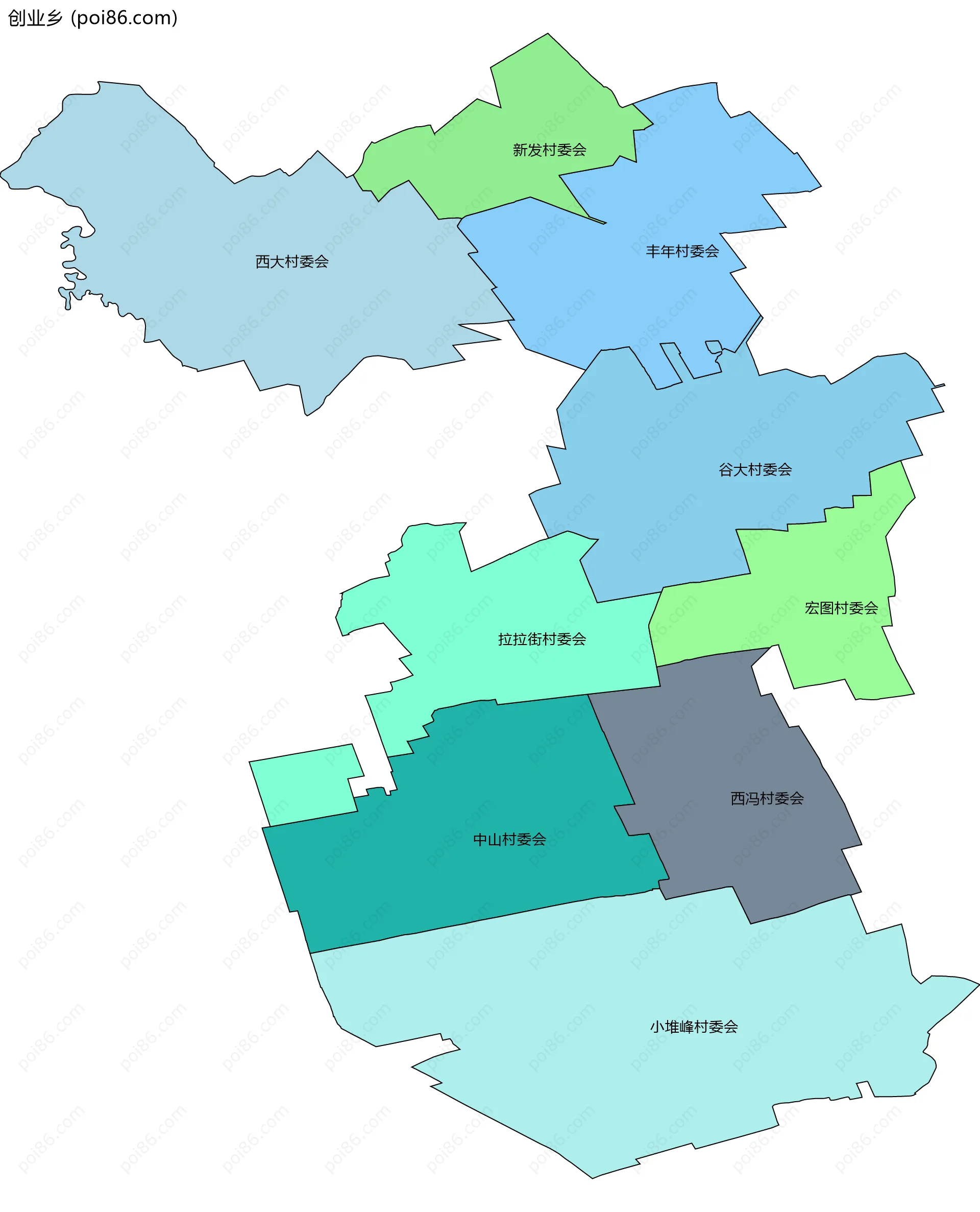 创业乡边界地图(五级行政区划)