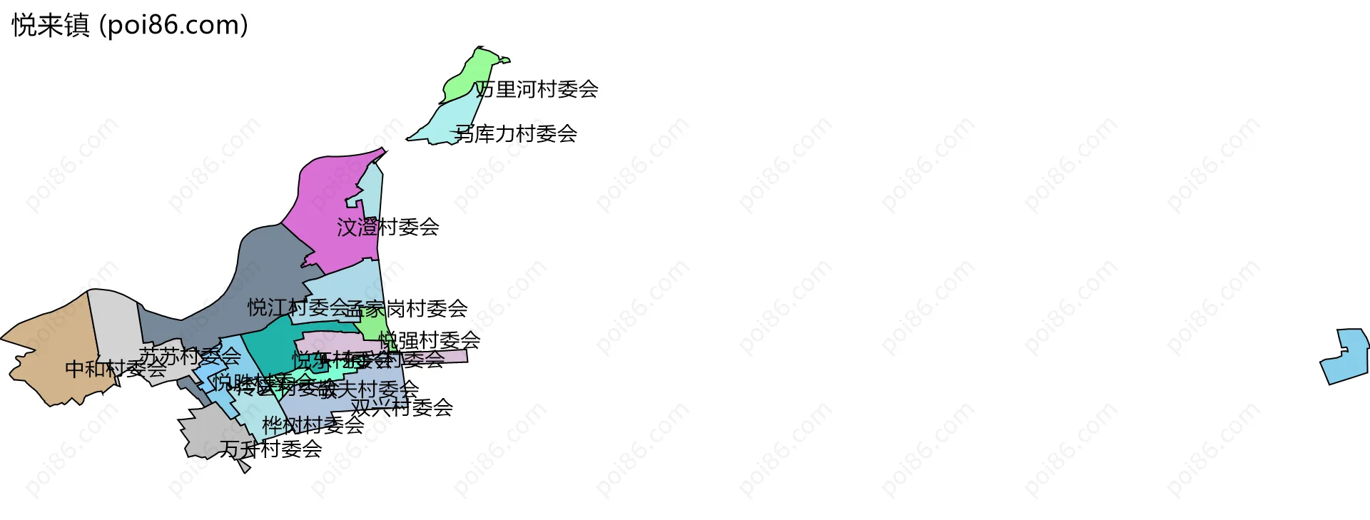 悦来镇边界地图(五级行政区划)