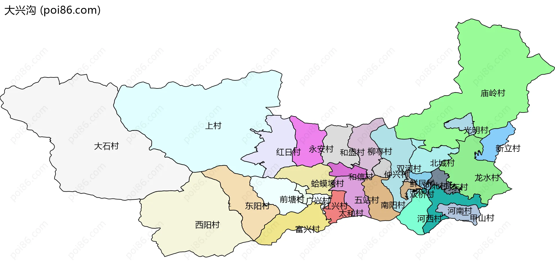 大兴沟边界地图(五级行政区划)