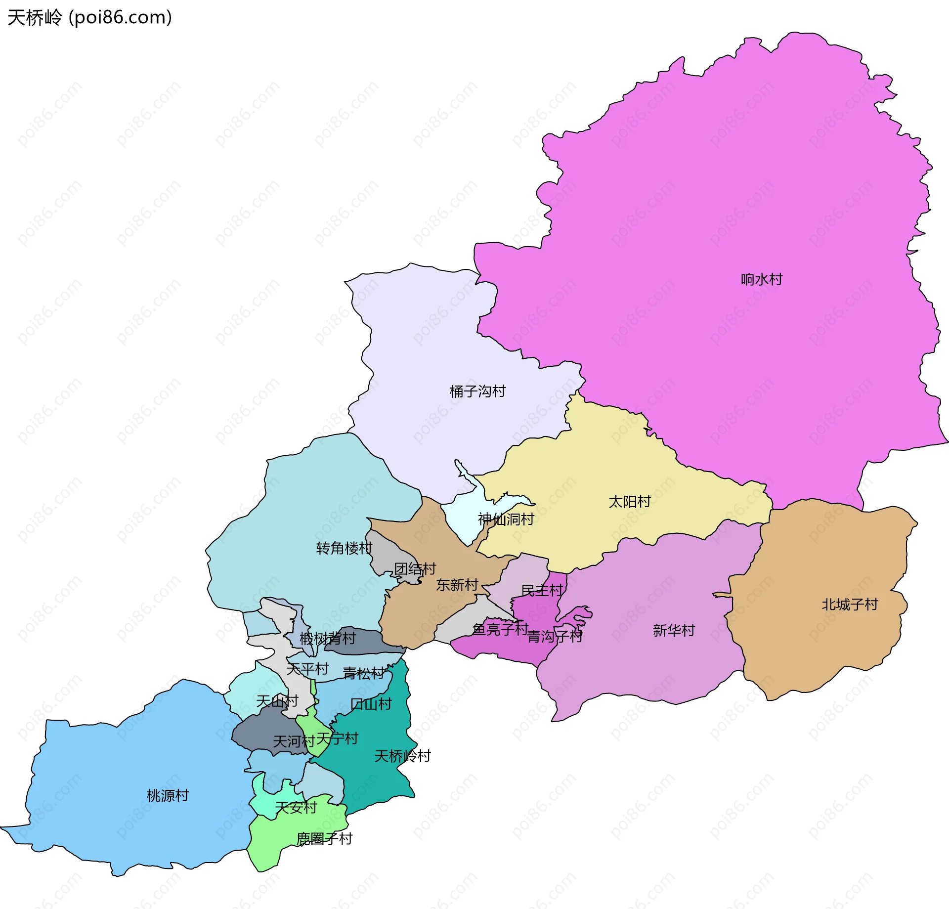 天桥岭边界地图(五级行政区划)