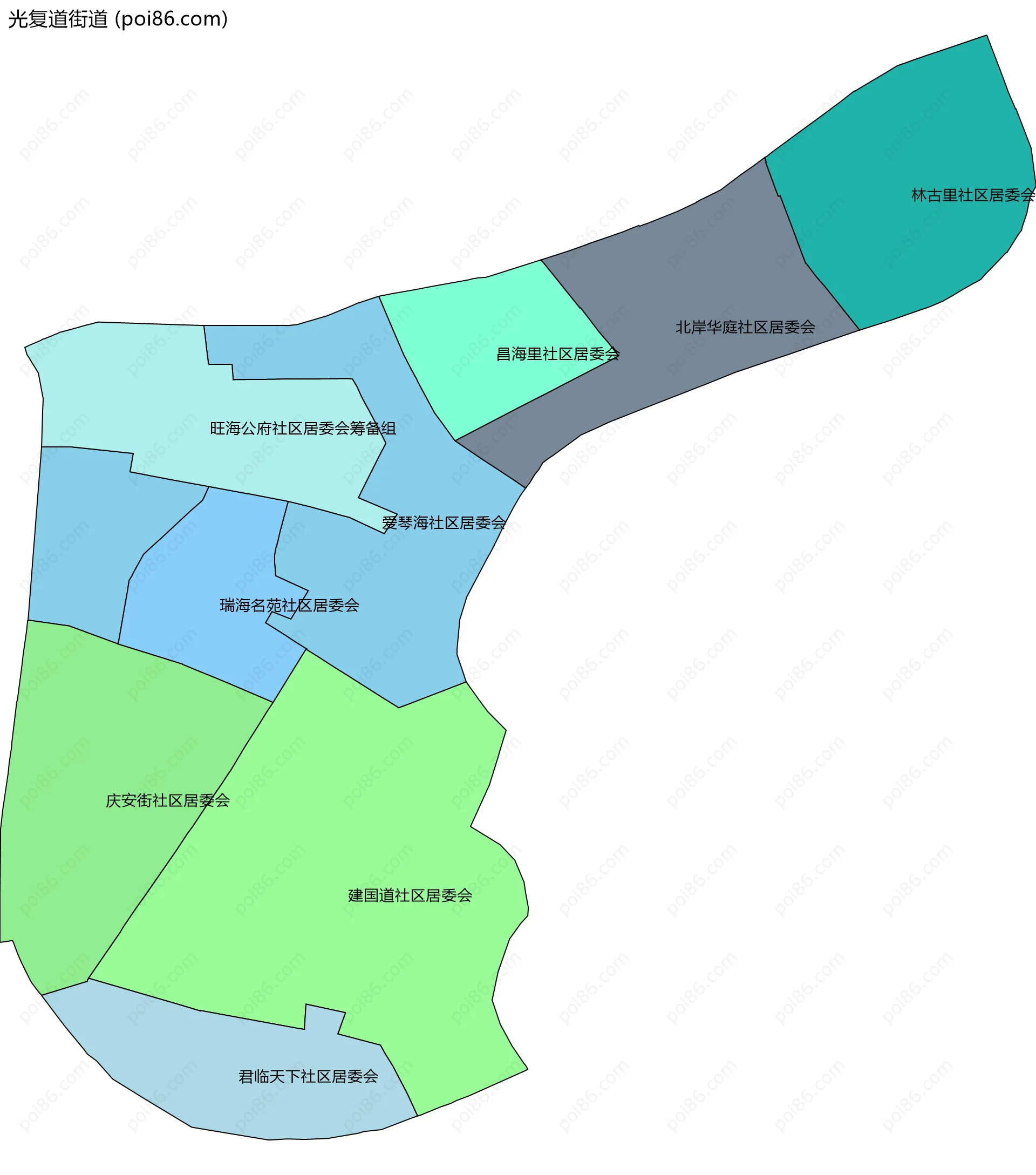 光复道街道边界地图(五级行政区划)