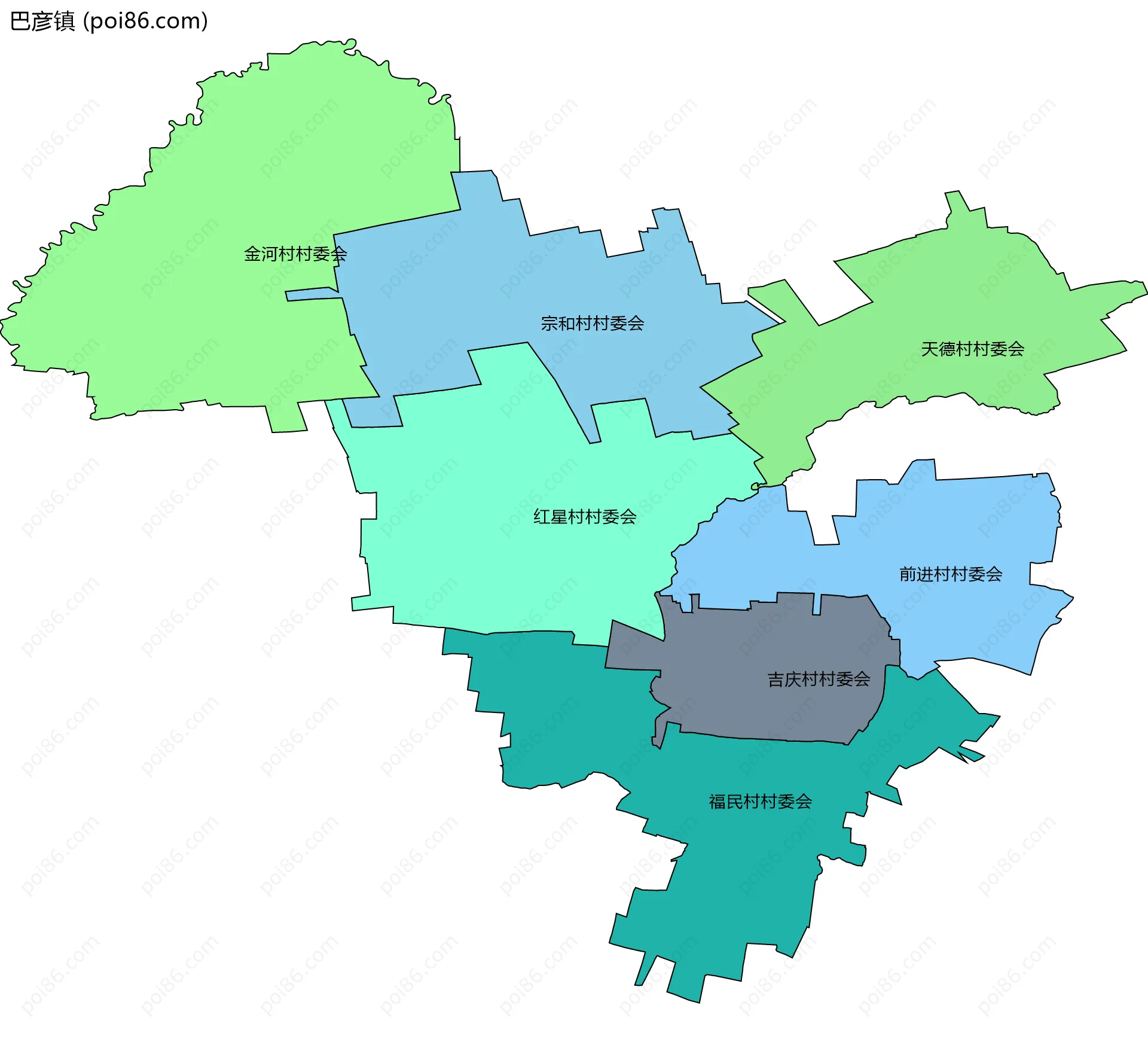 巴彦镇边界地图(五级行政区划)