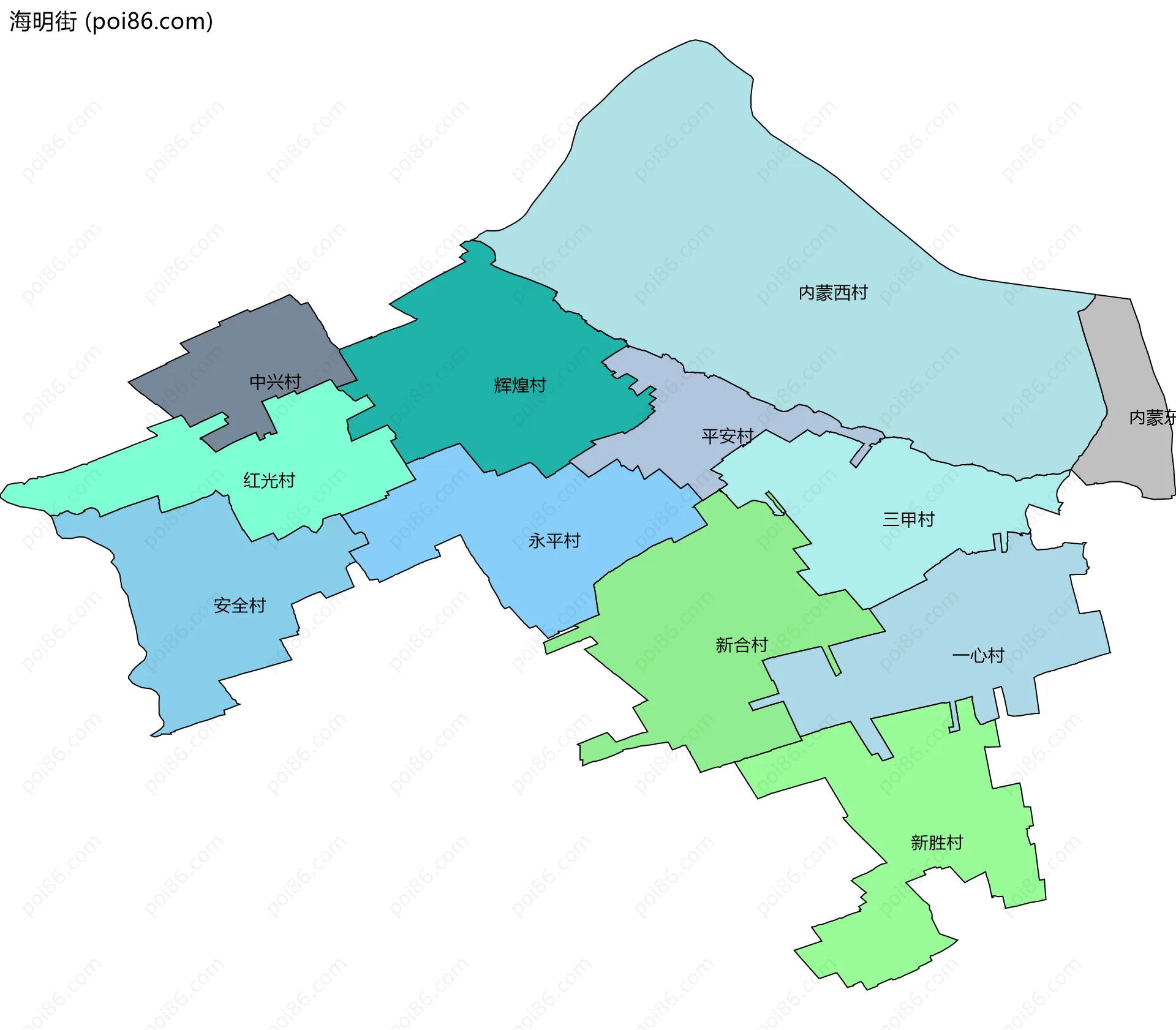 海明街边界地图(五级行政区划)