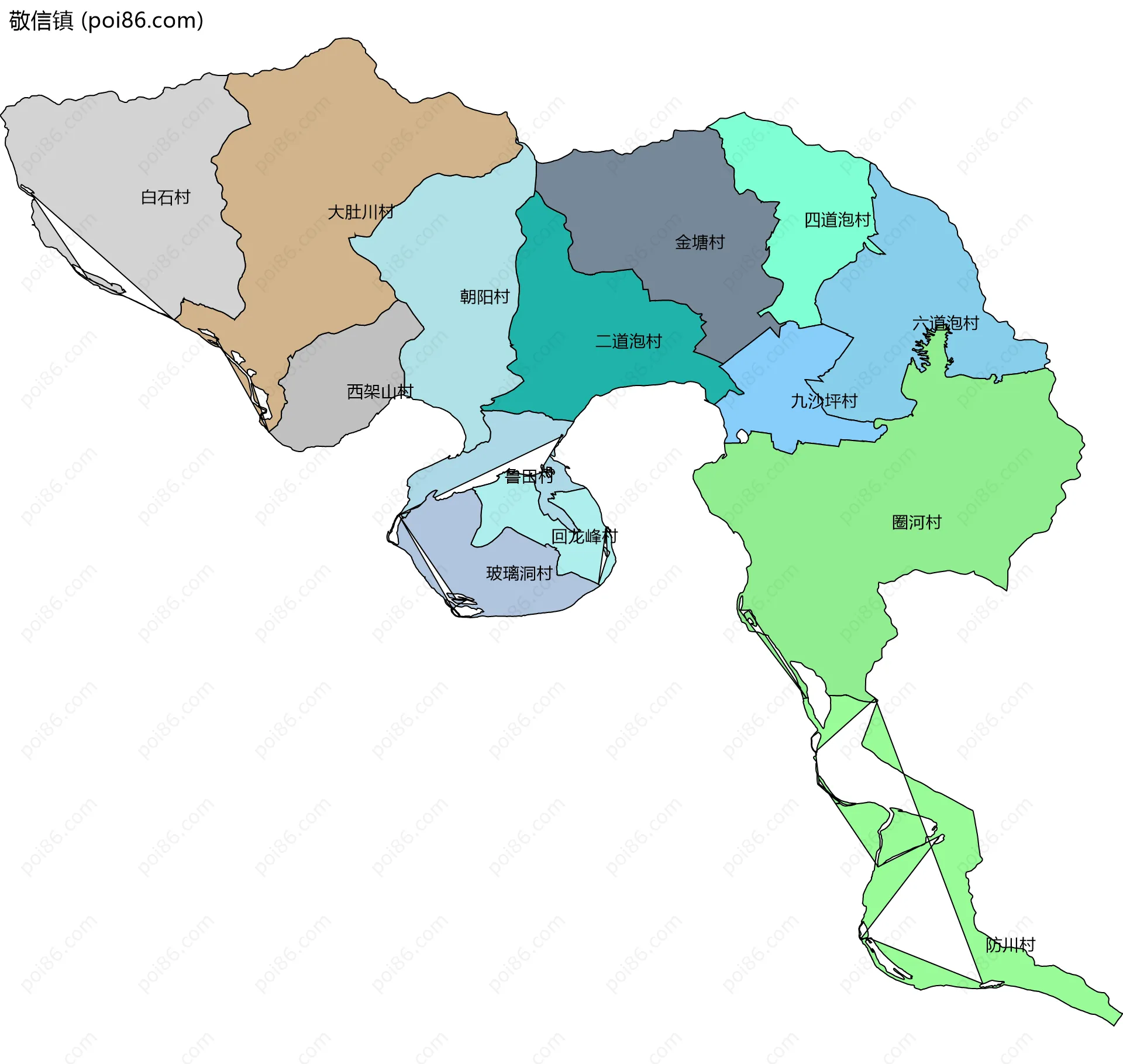敬信镇边界地图(五级行政区划)