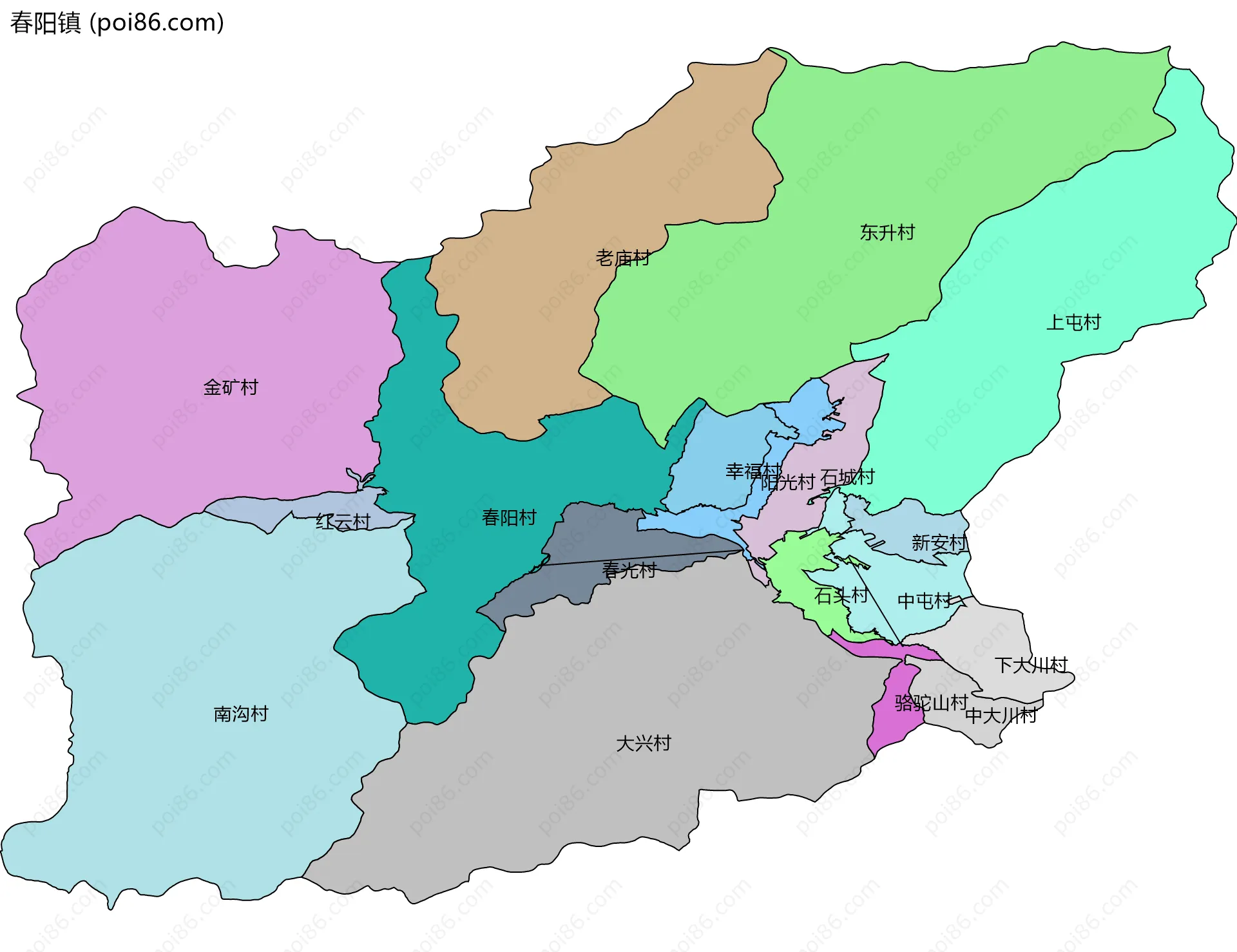 春阳镇边界地图(五级行政区划)