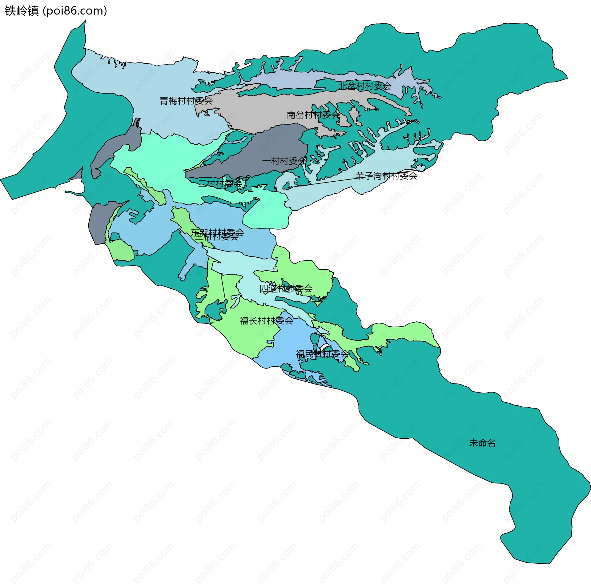 铁岭镇边界地图(五级行政区划)