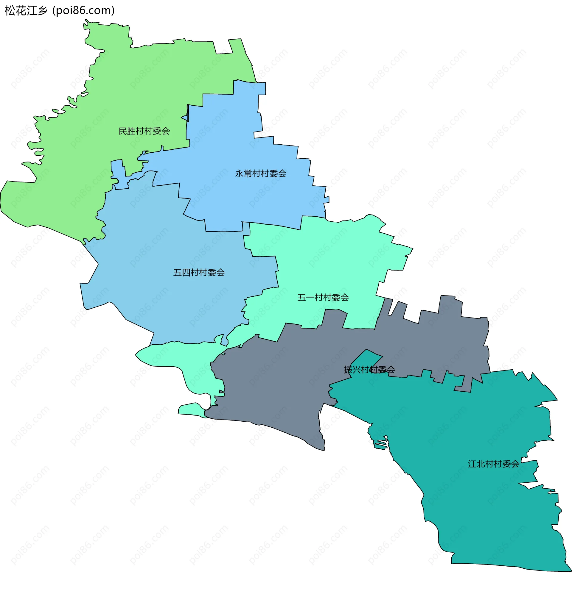 松花江乡边界地图(五级行政区划)