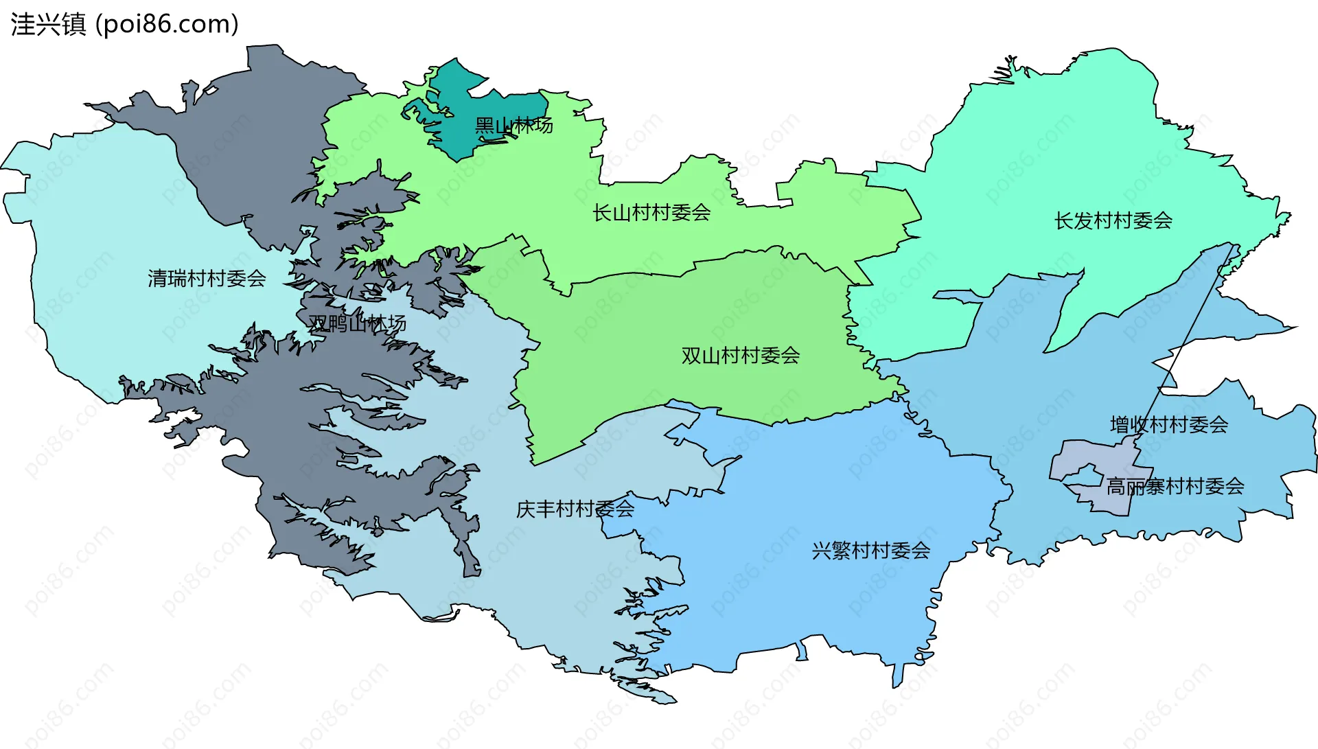 洼兴镇边界地图(五级行政区划)