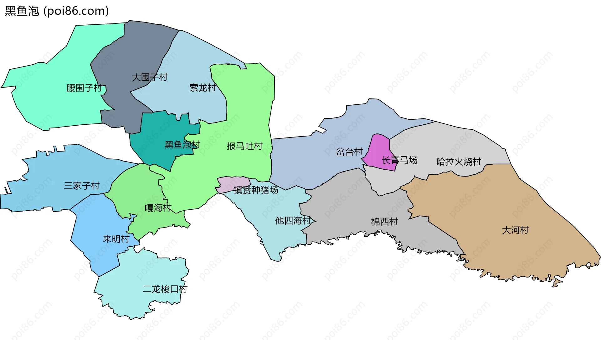 黑鱼泡边界地图(五级行政区划)