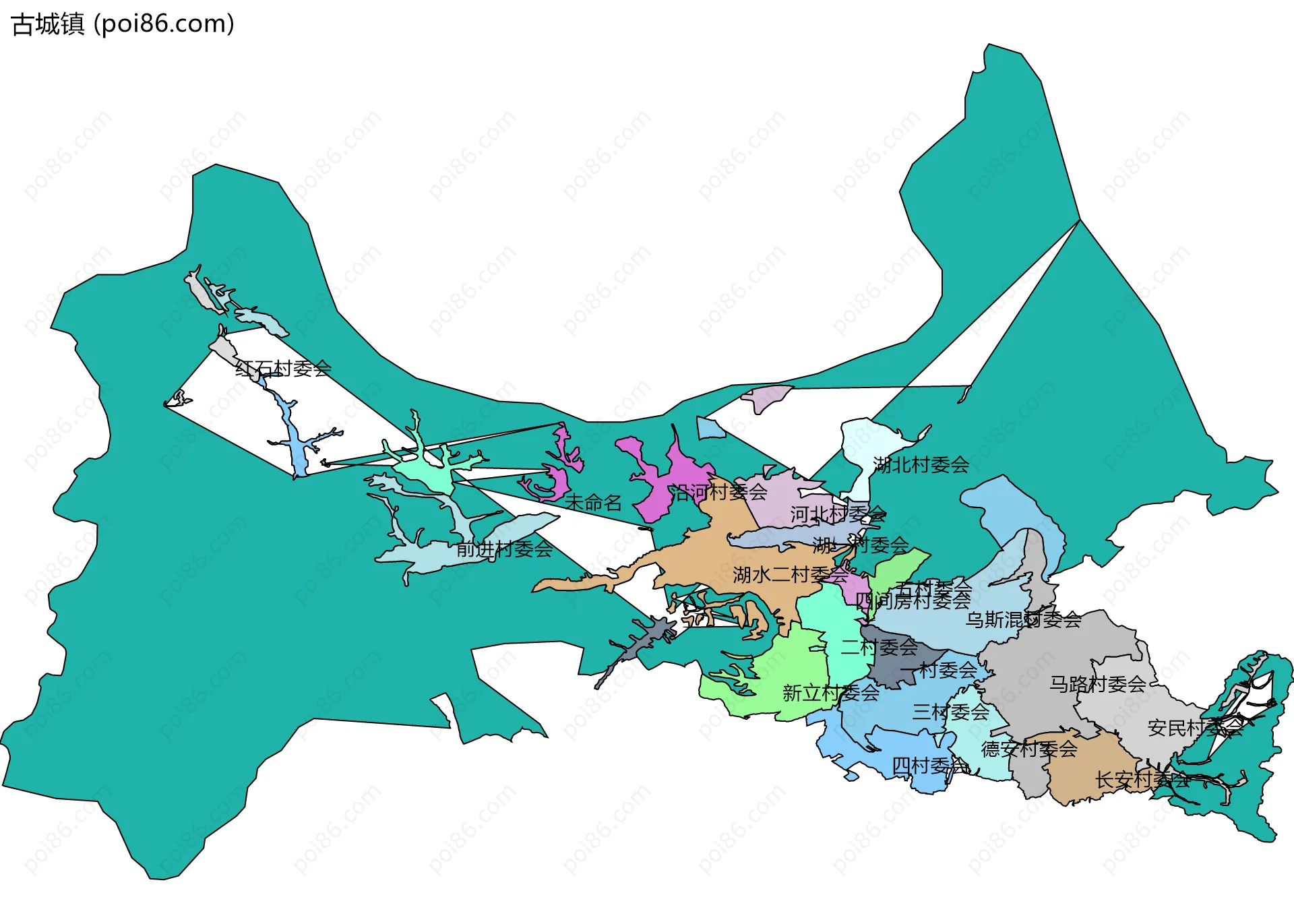 古城镇边界地图(五级行政区划)