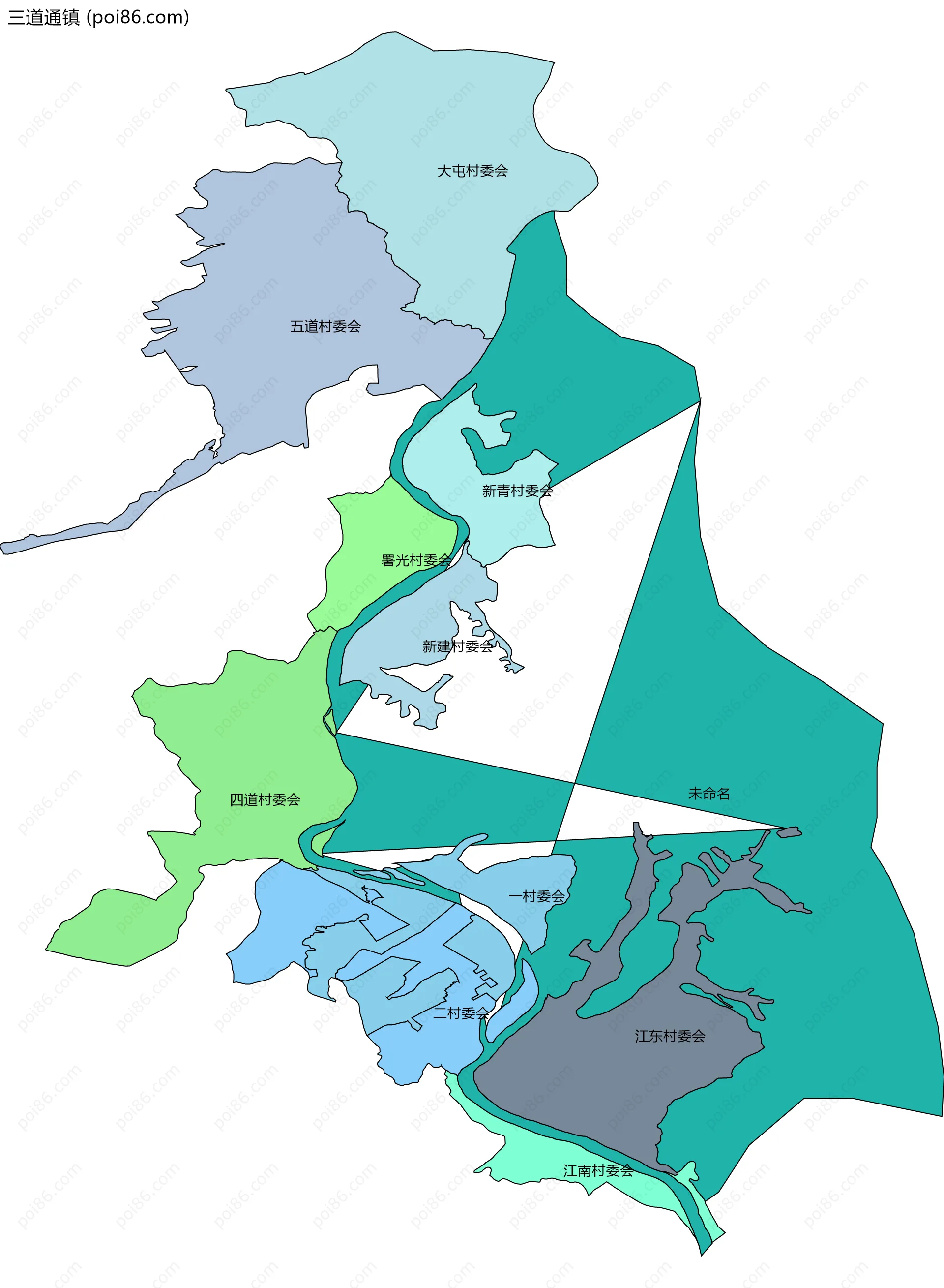 三道通镇边界地图(五级行政区划)