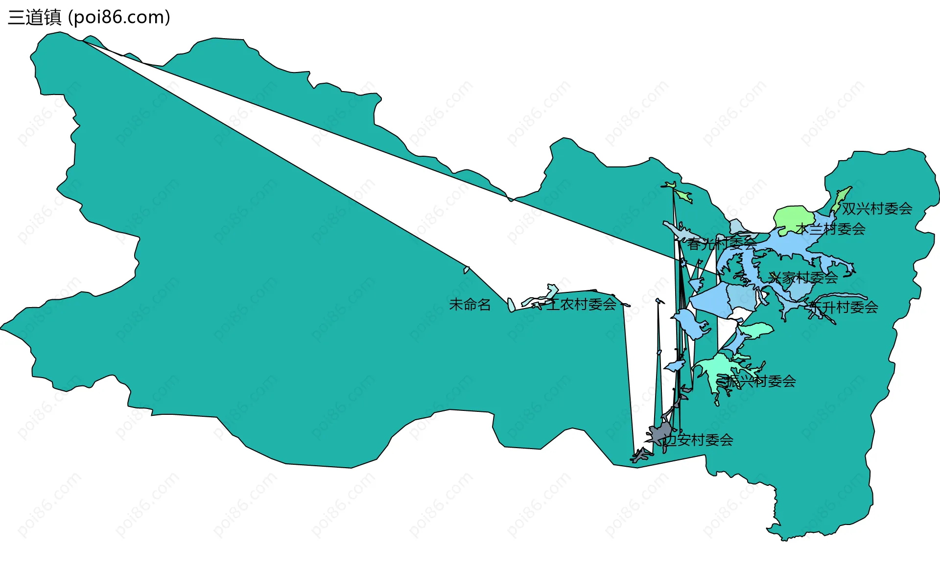 三道镇边界地图(五级行政区划)