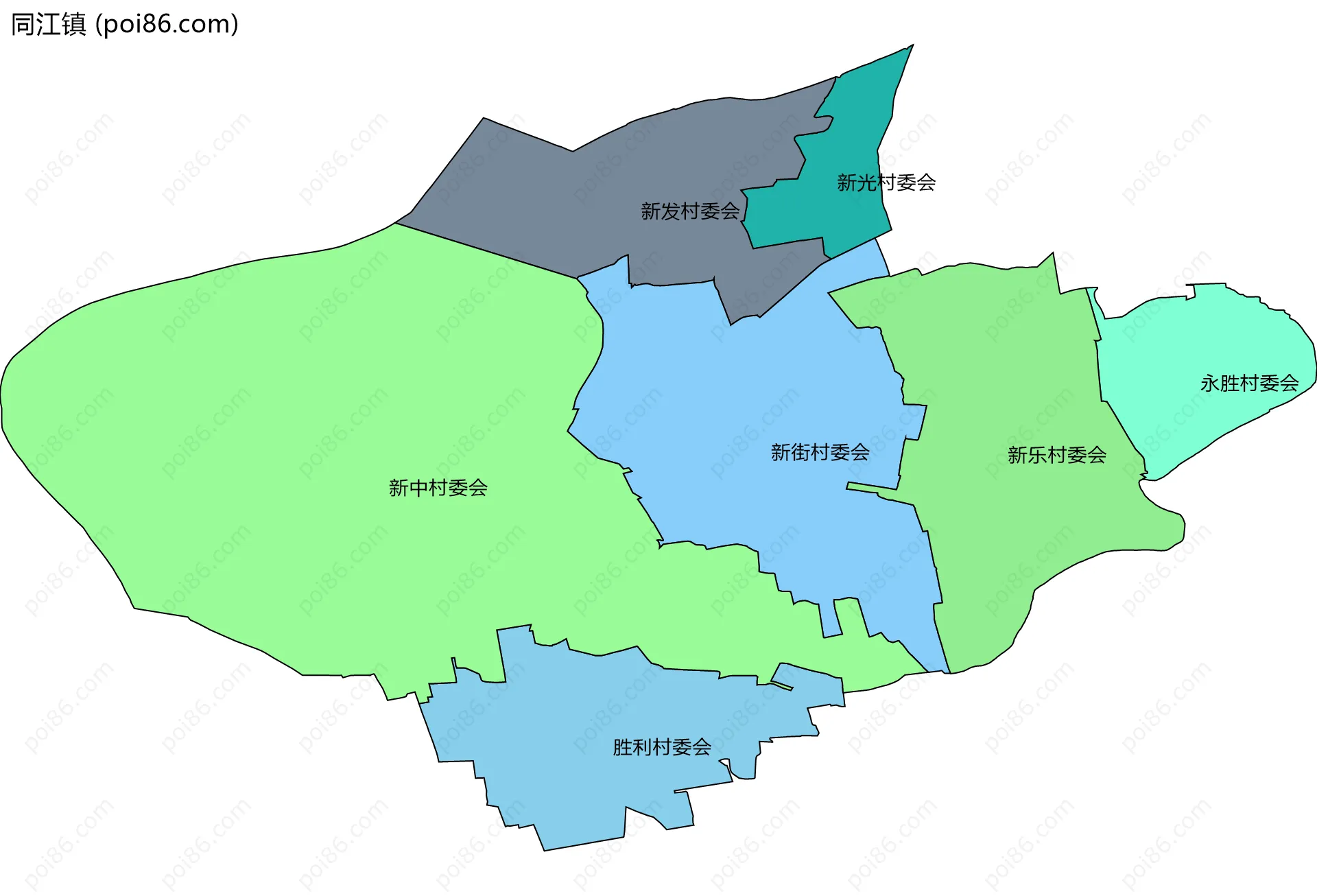 同江镇边界地图(五级行政区划)