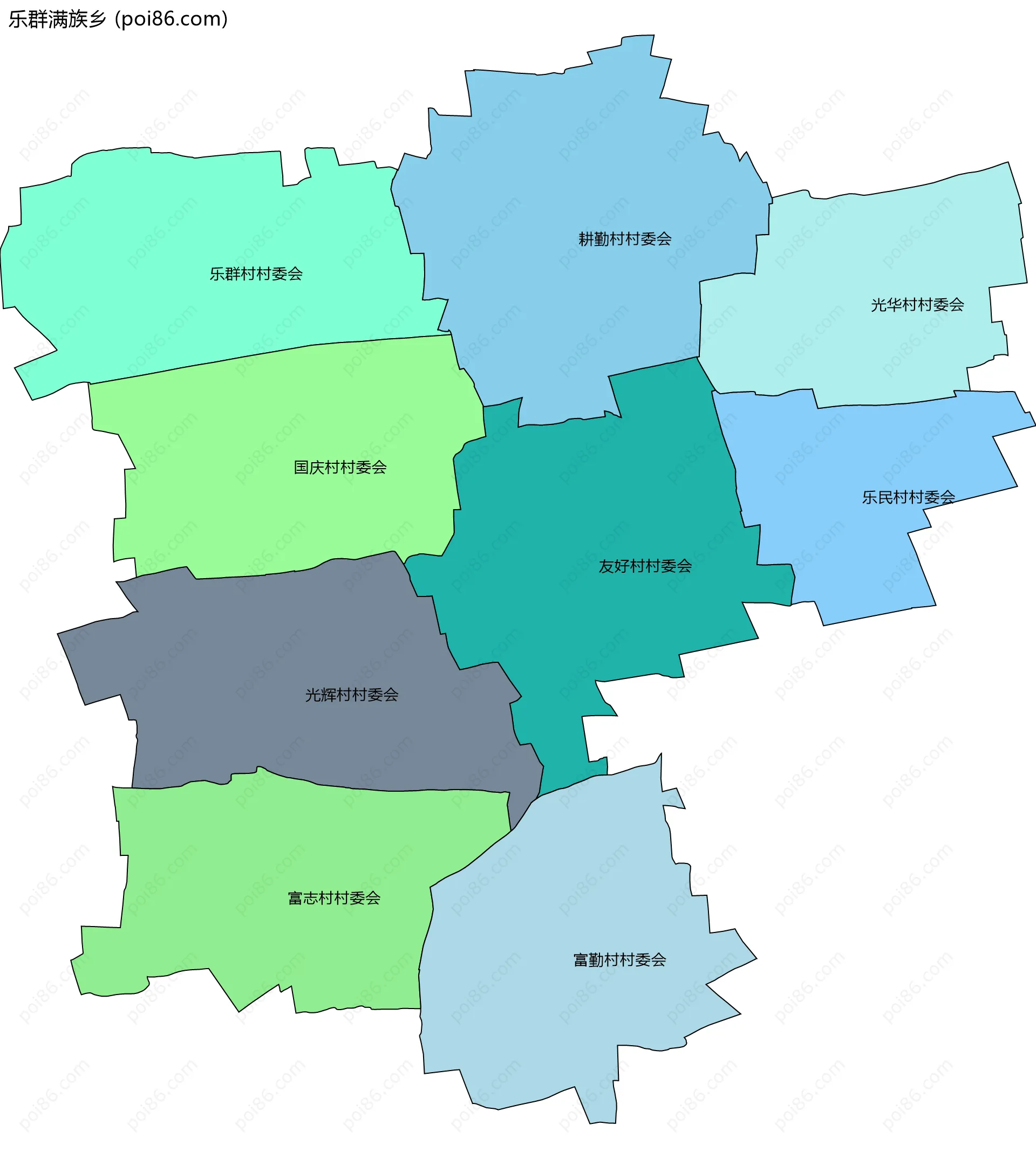 乐群满族乡边界地图(五级行政区划)