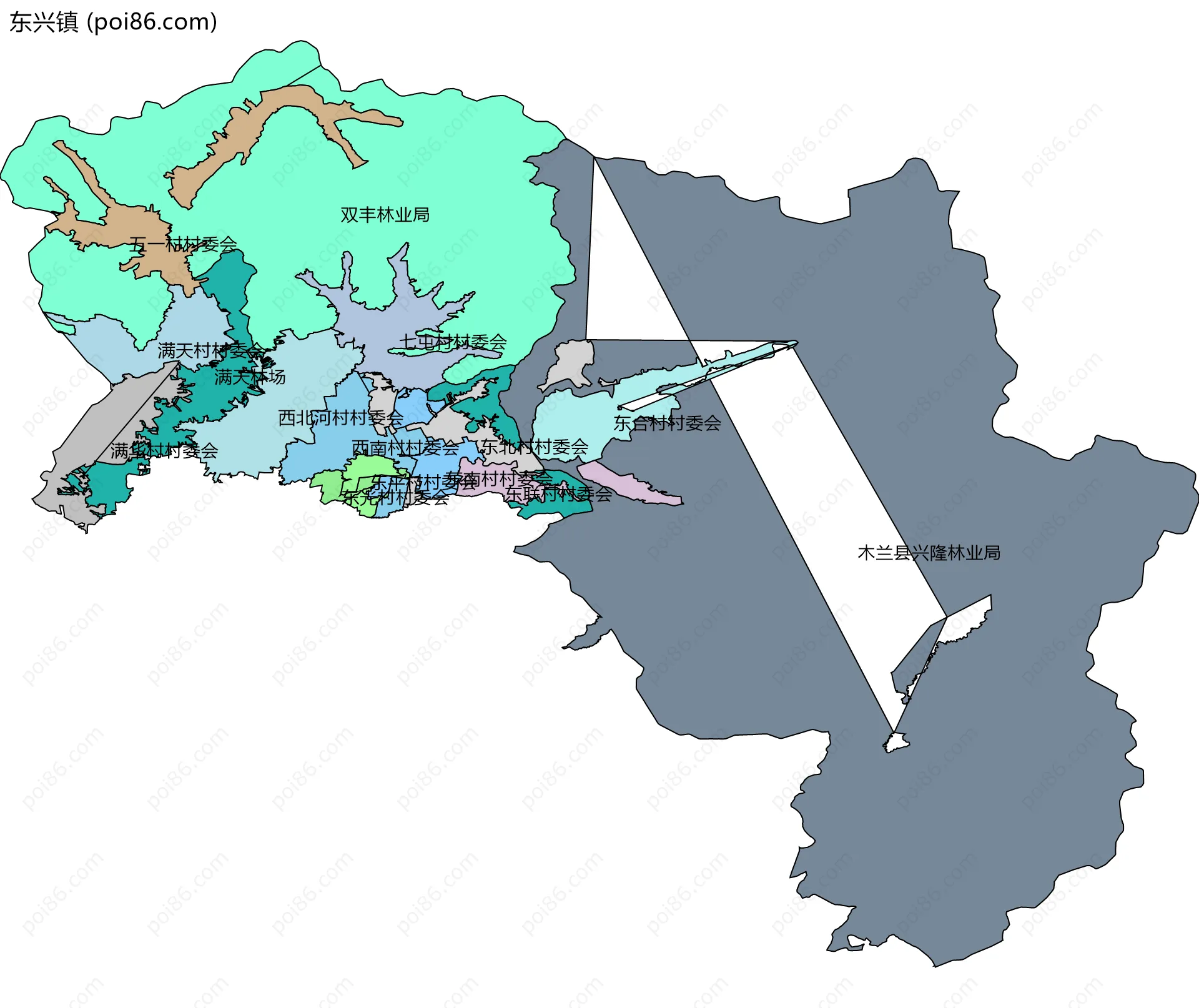东兴镇边界地图(五级行政区划)