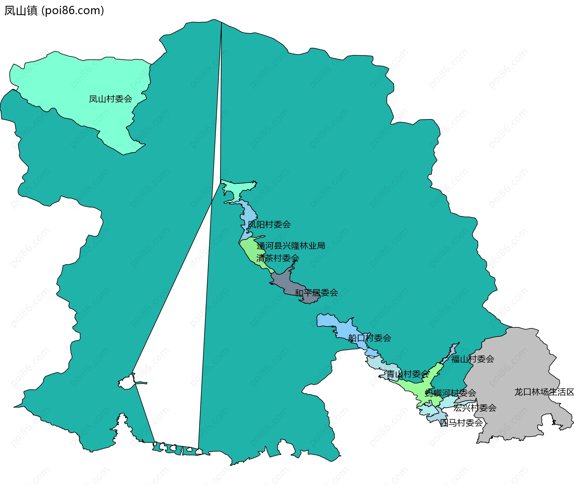 凤山镇边界地图(五级行政区划)