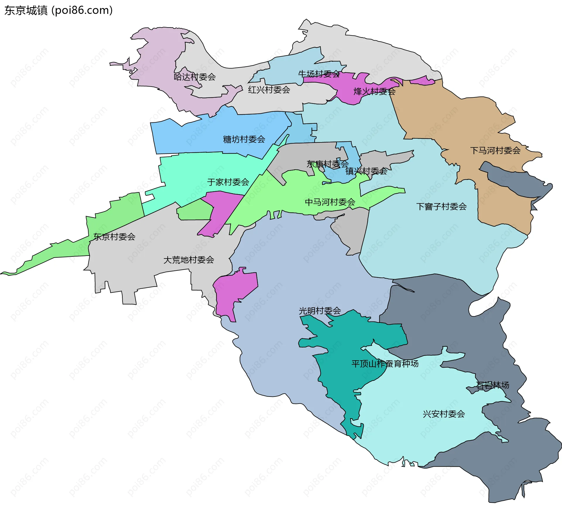 东京城镇边界地图(五级行政区划)