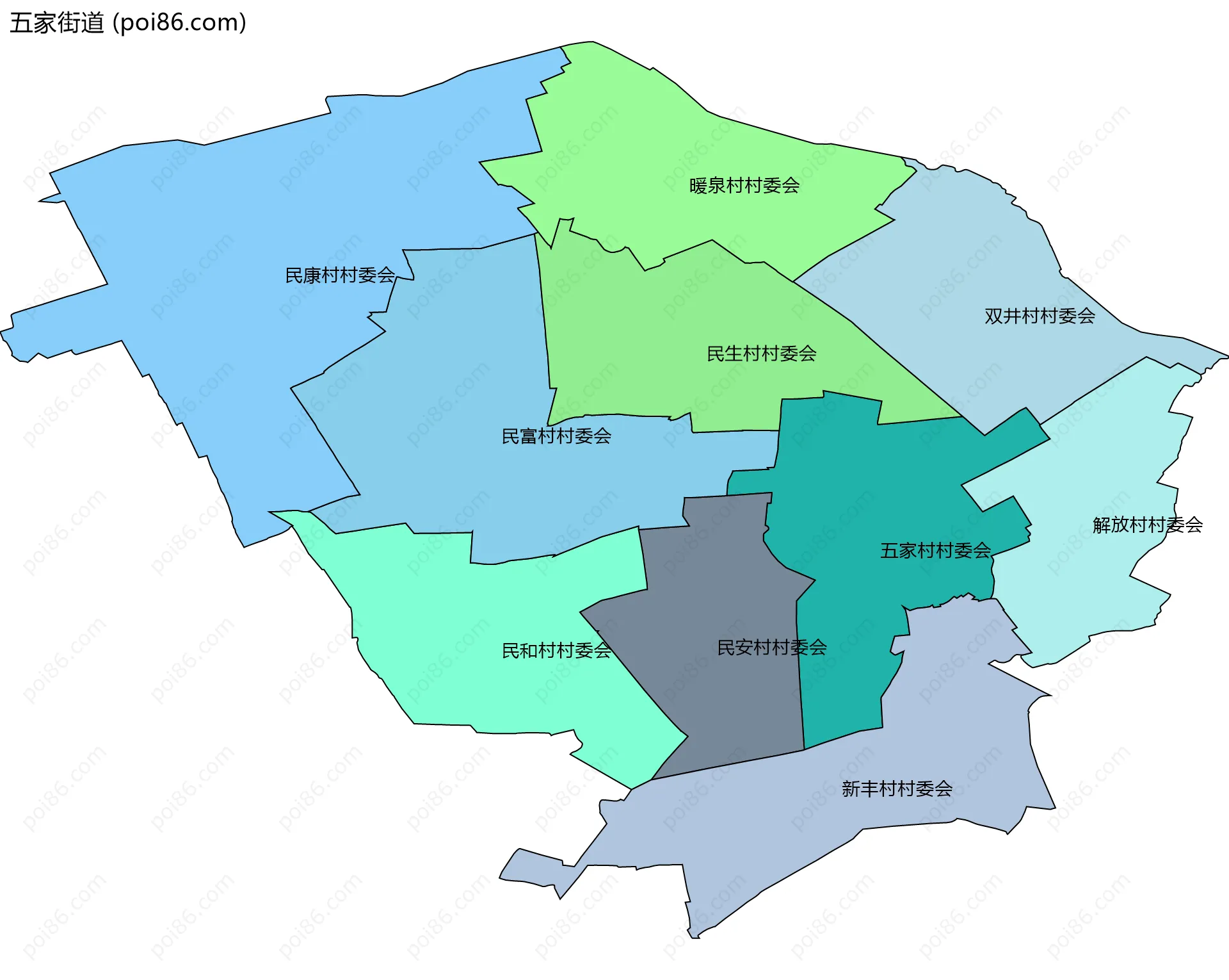 五家街道边界地图(五级行政区划)