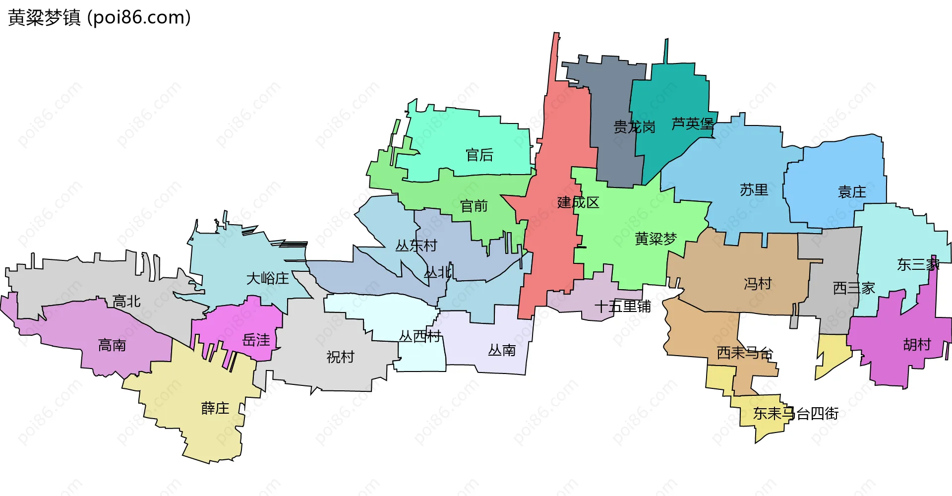 黄粱梦镇边界地图(五级行政区划)