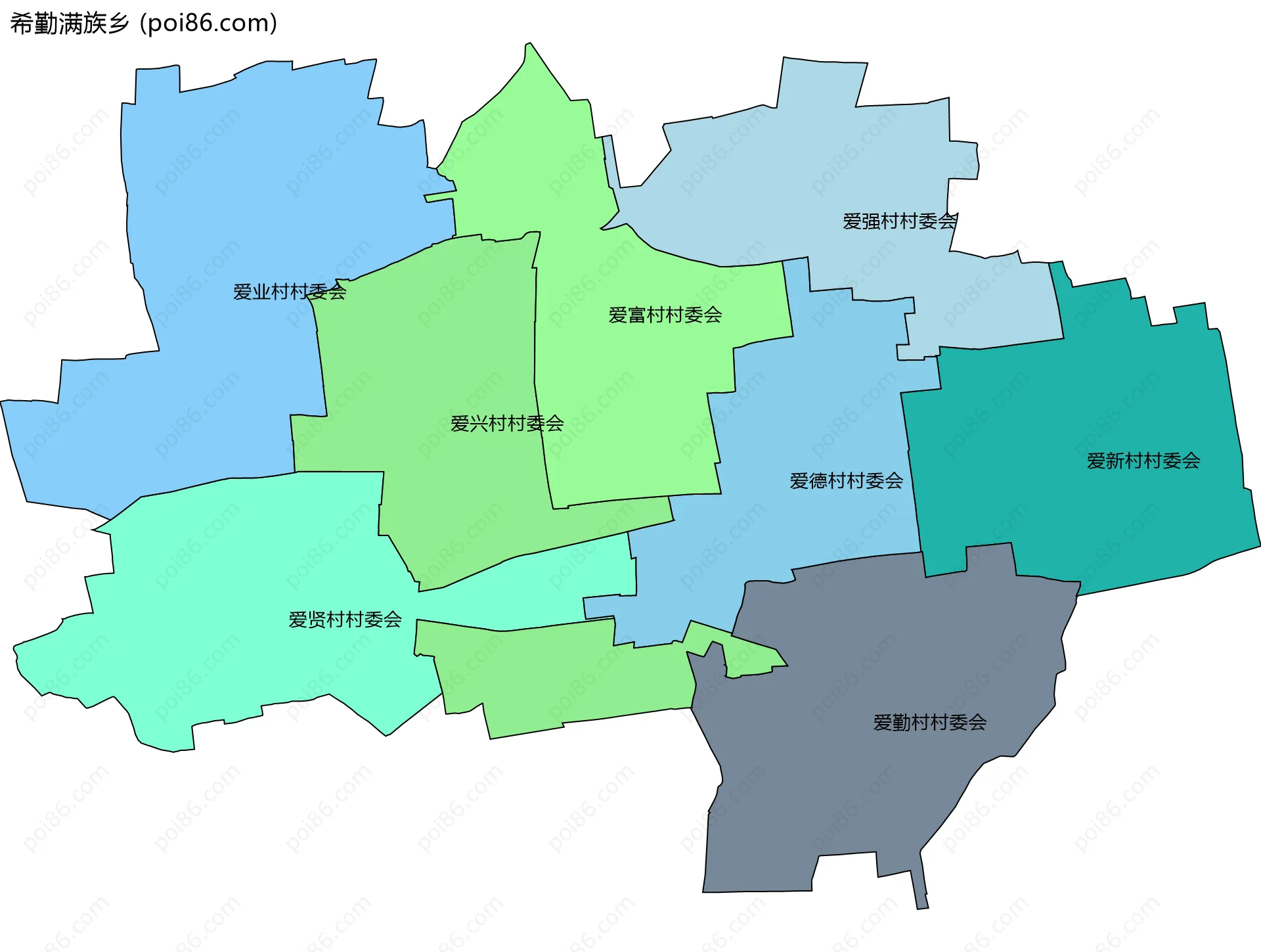希勤满族乡边界地图(五级行政区划)