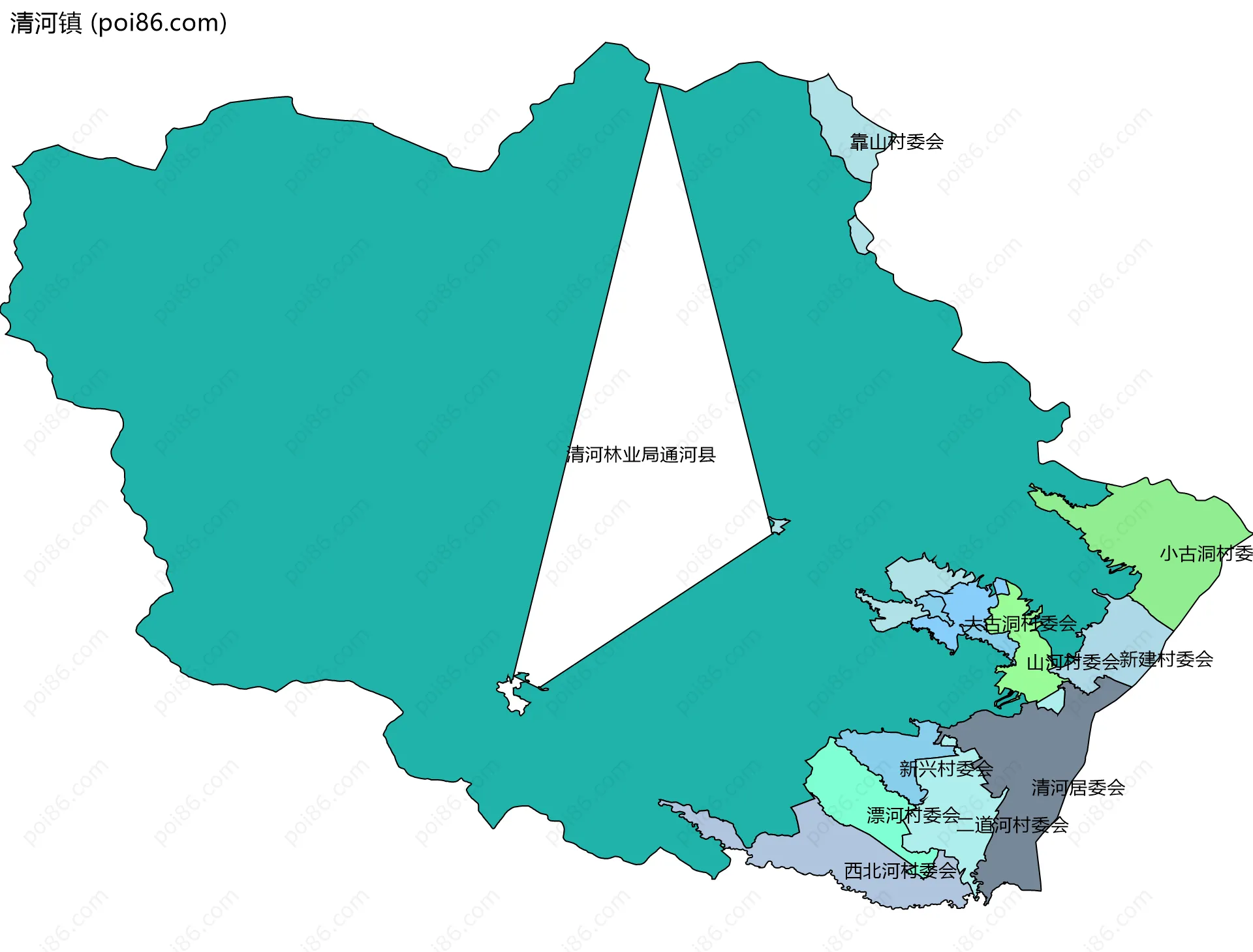 清河镇边界地图(五级行政区划)