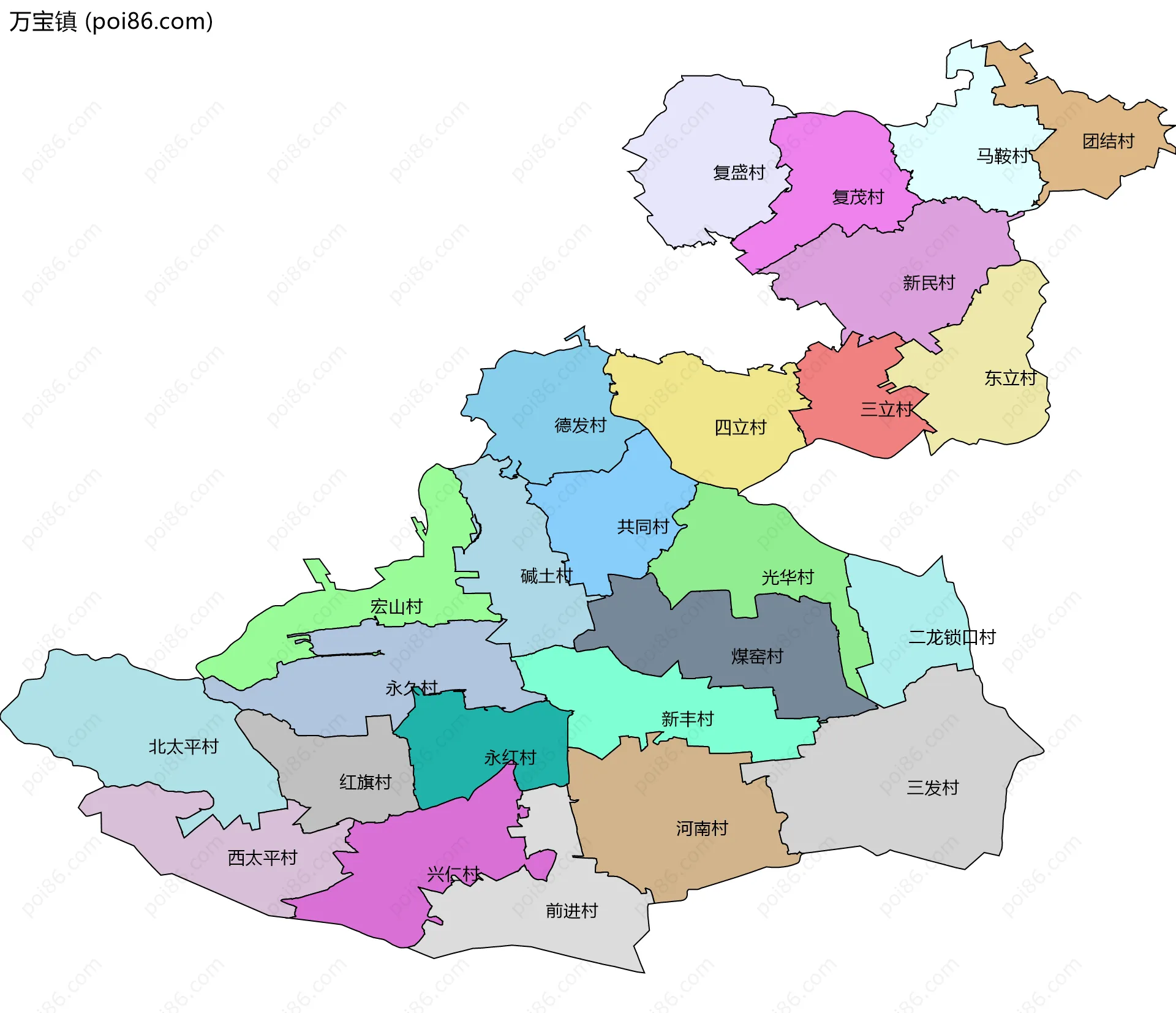 万宝镇边界地图(五级行政区划)