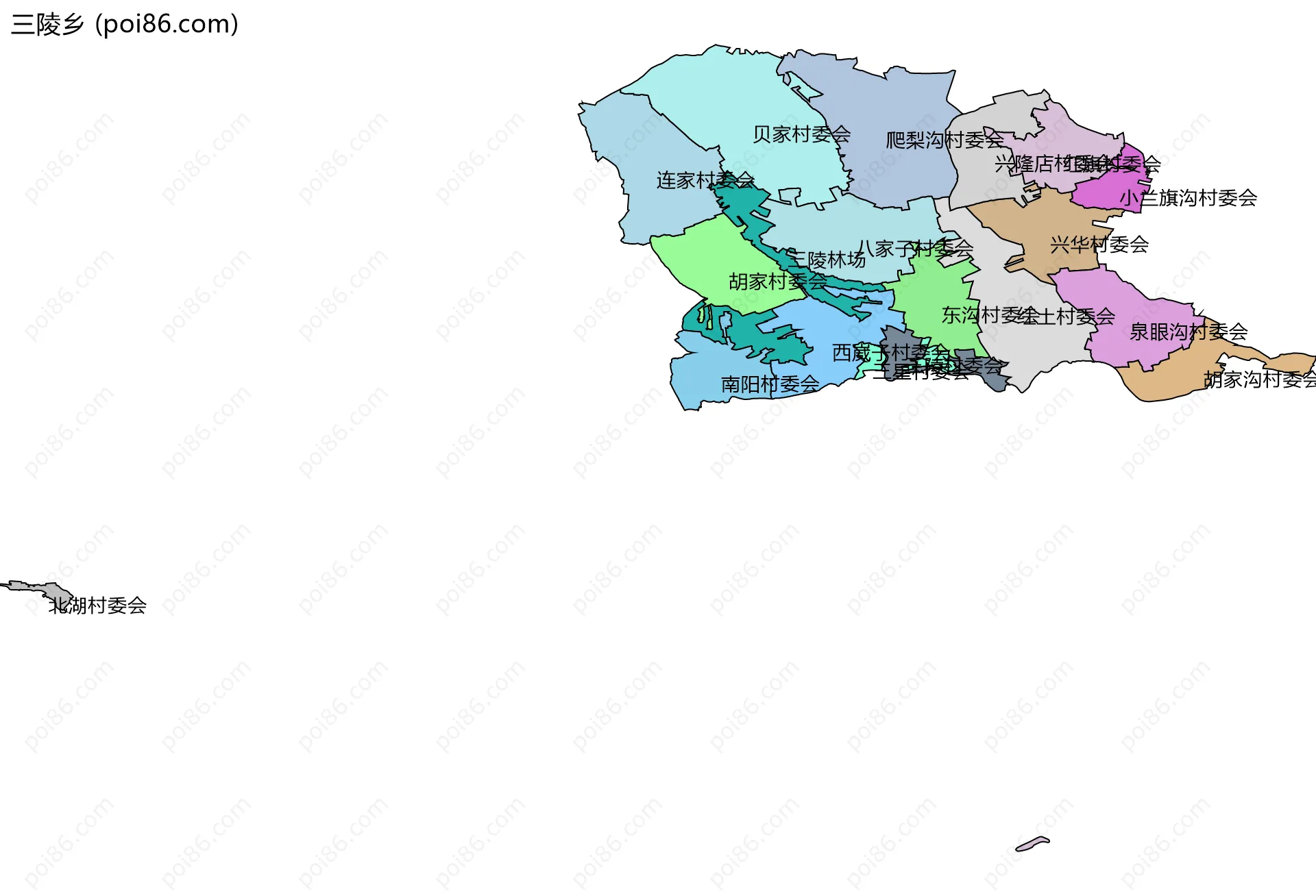 三陵乡边界地图(五级行政区划)