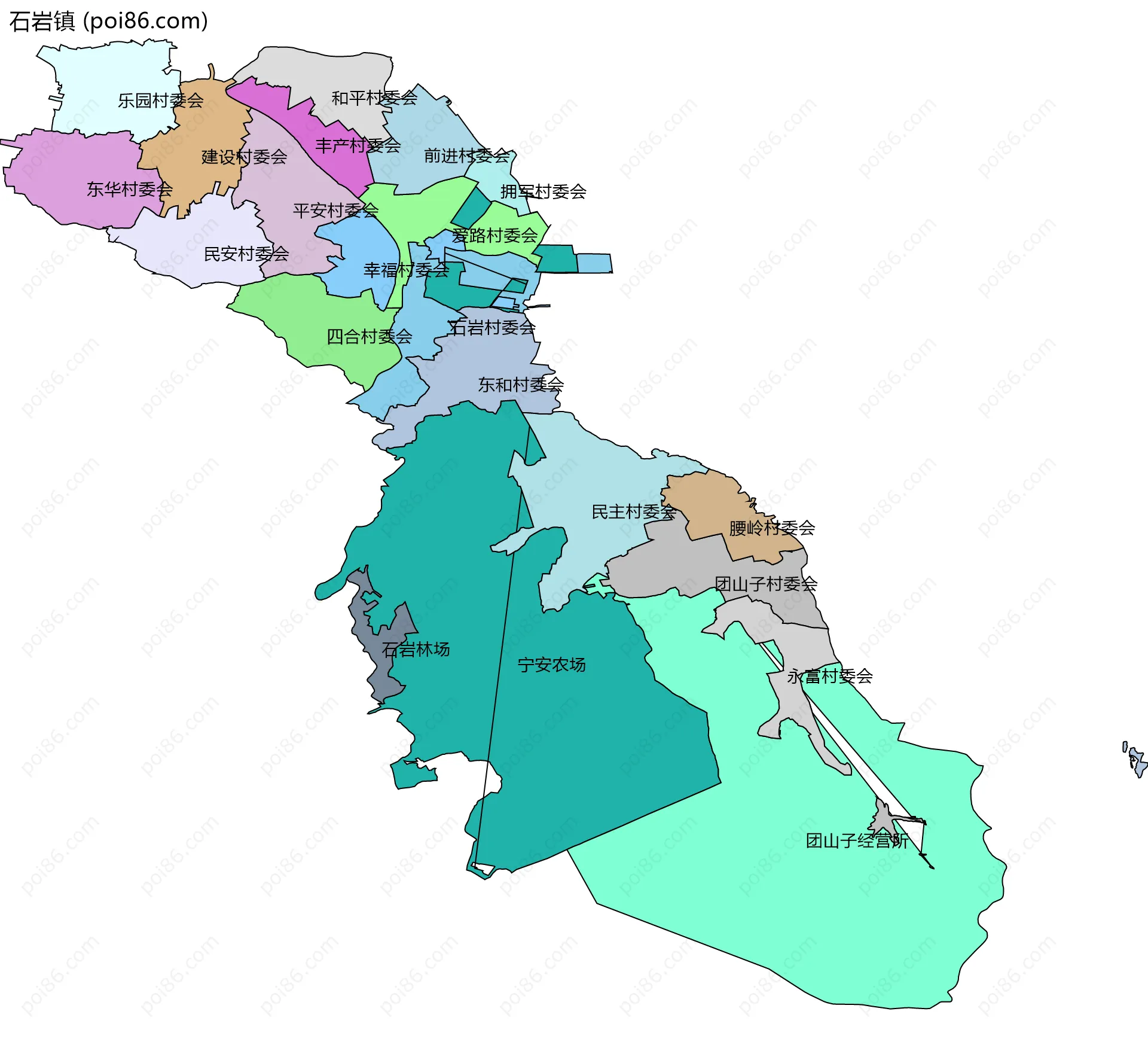 石岩镇边界地图(五级行政区划)