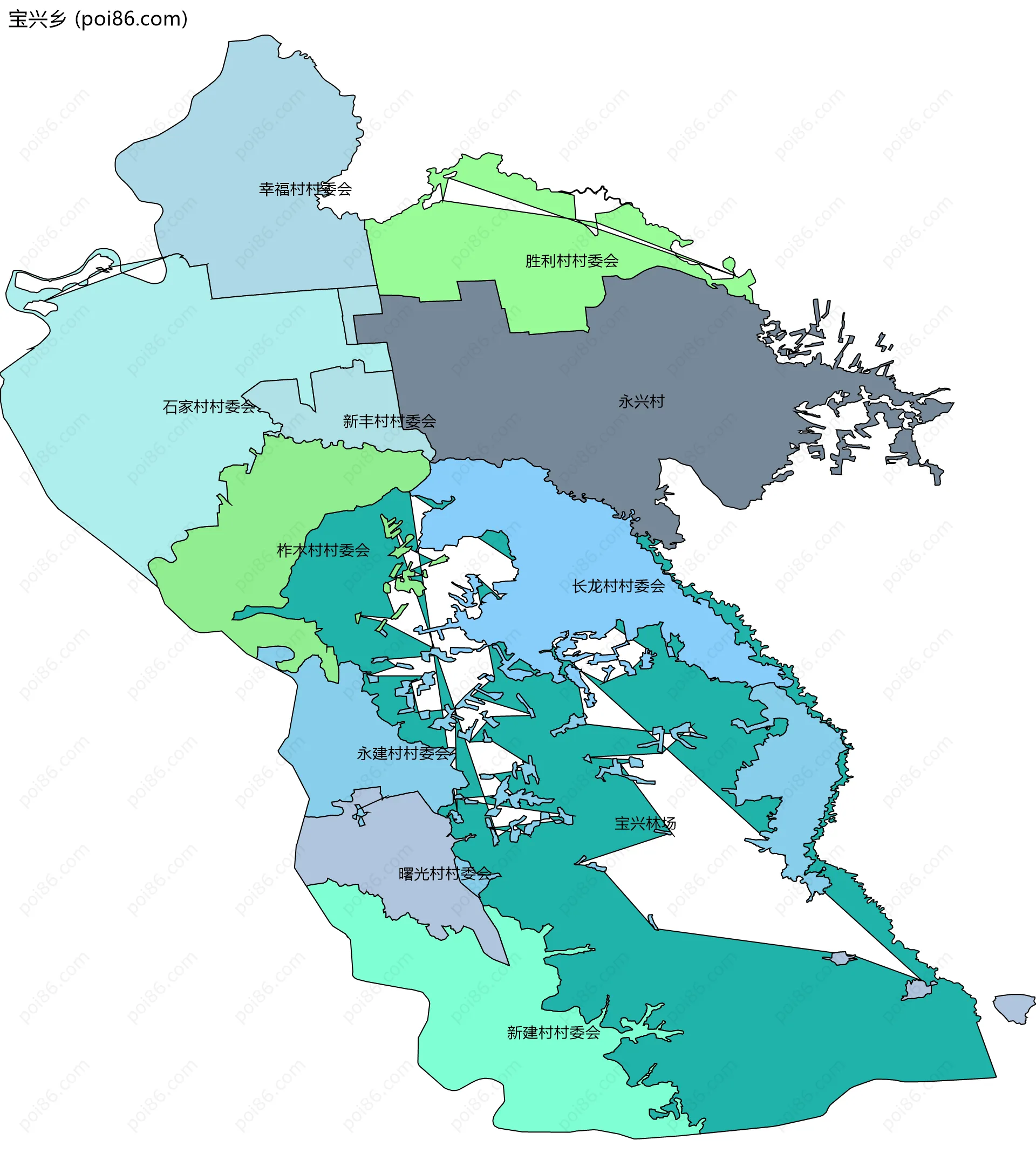 宝兴乡边界地图(五级行政区划)