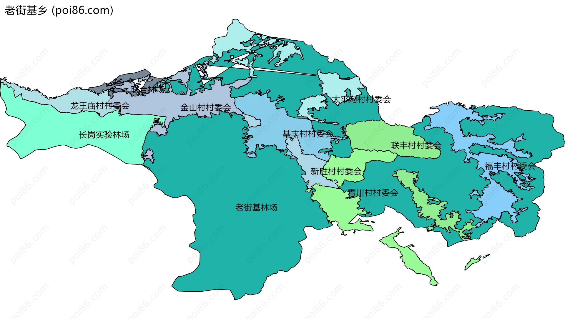 老街基乡边界地图(五级行政区划)