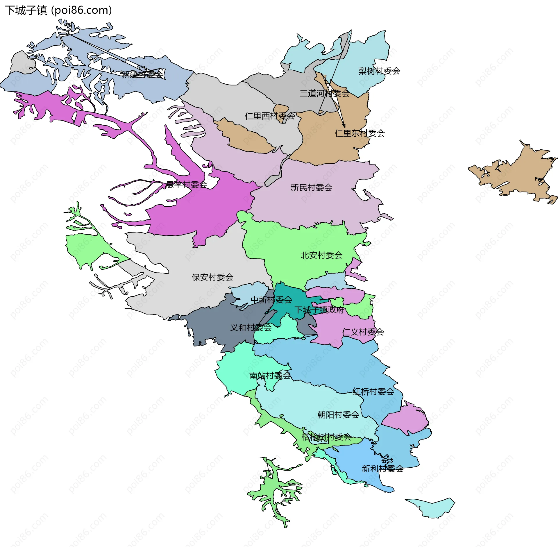 下城子镇边界地图(五级行政区划)