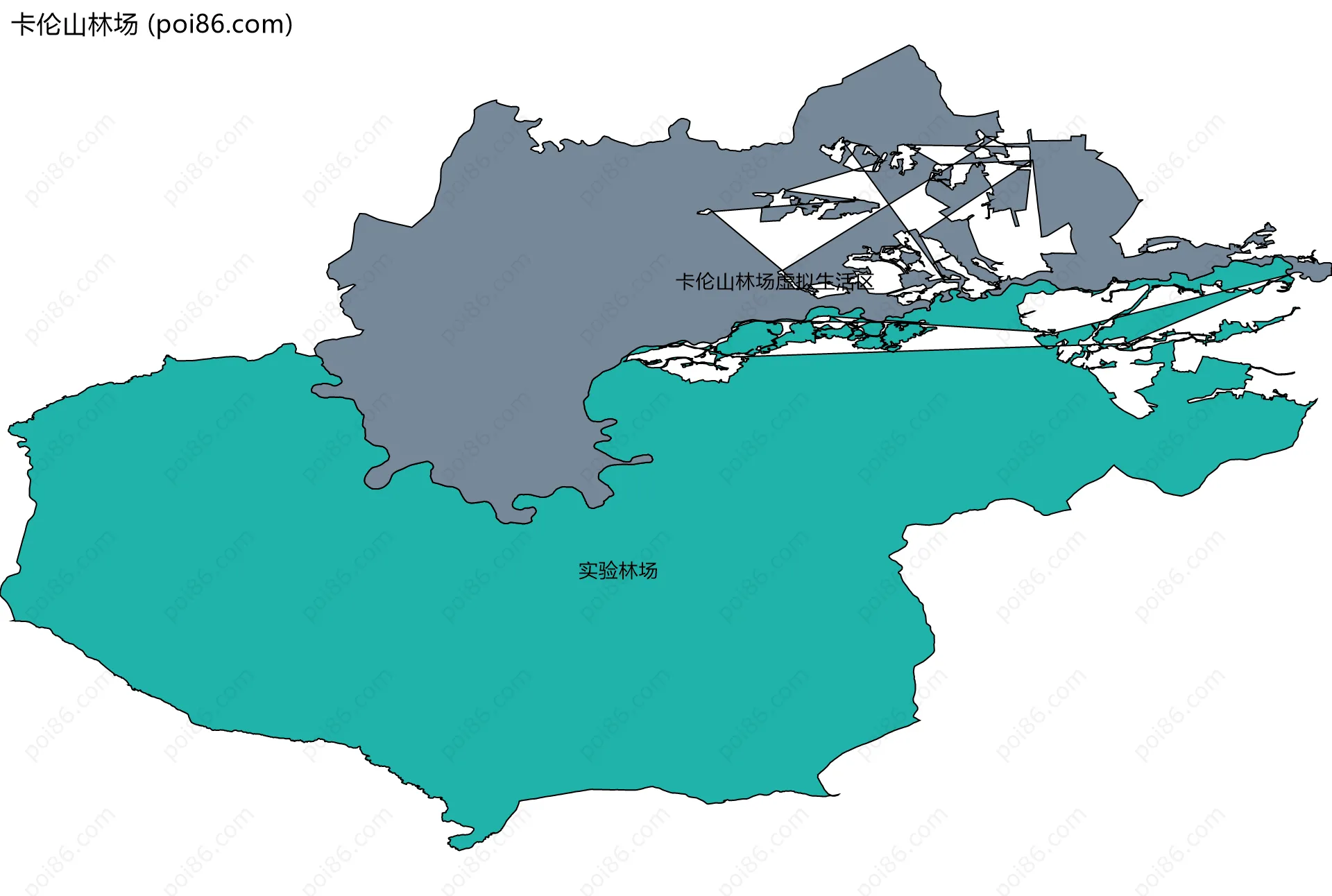 卡伦山林场边界地图(五级行政区划)