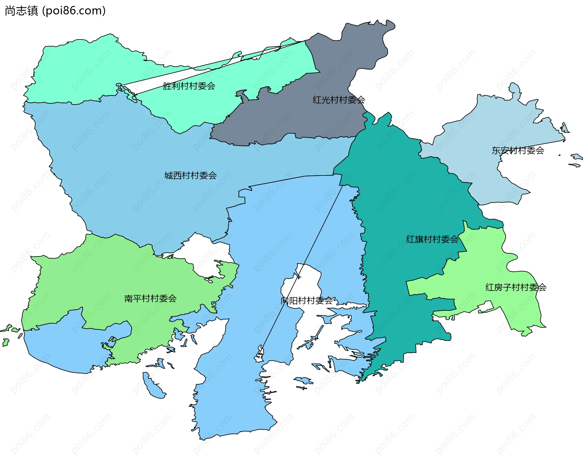 尚志镇边界地图(五级行政区划)