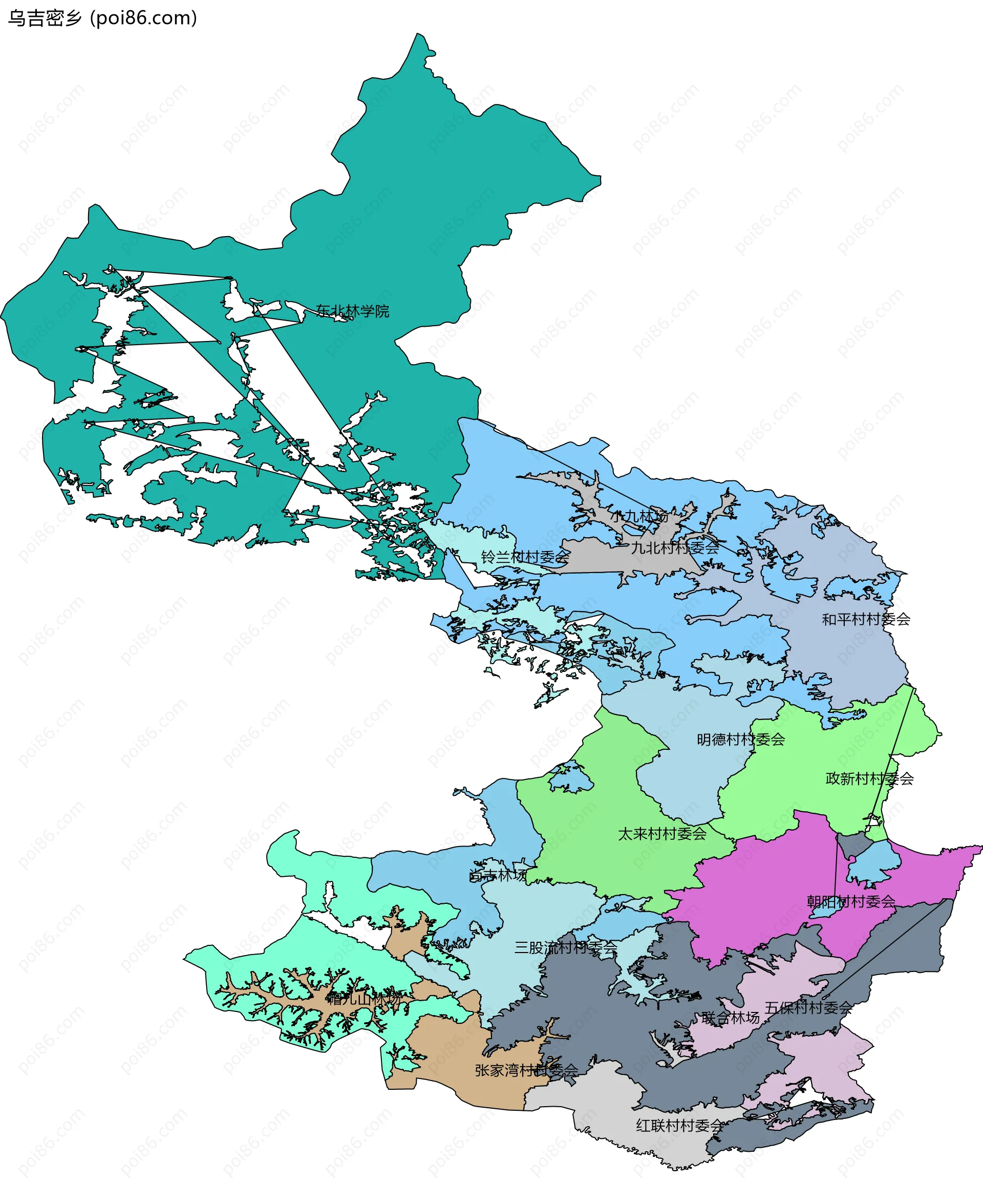 乌吉密乡边界地图(五级行政区划)