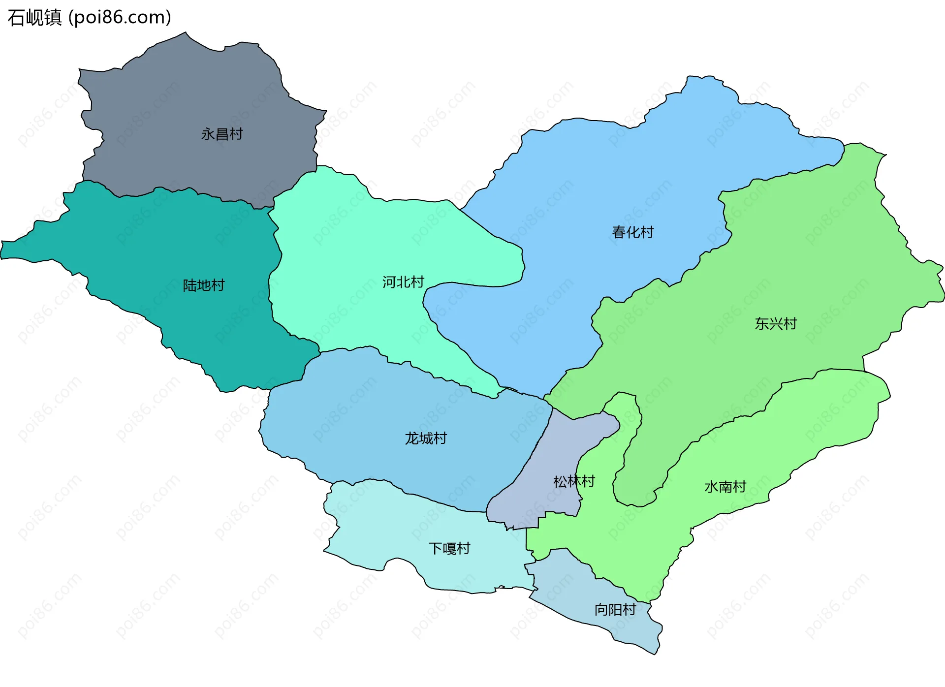石岘镇边界地图(五级行政区划)