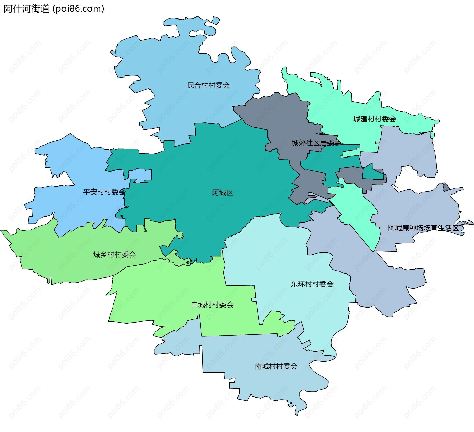 阿什河街道边界地图(五级行政区划)