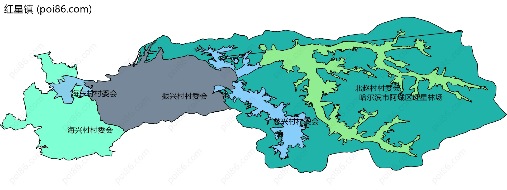 红星镇边界地图(五级行政区划)
