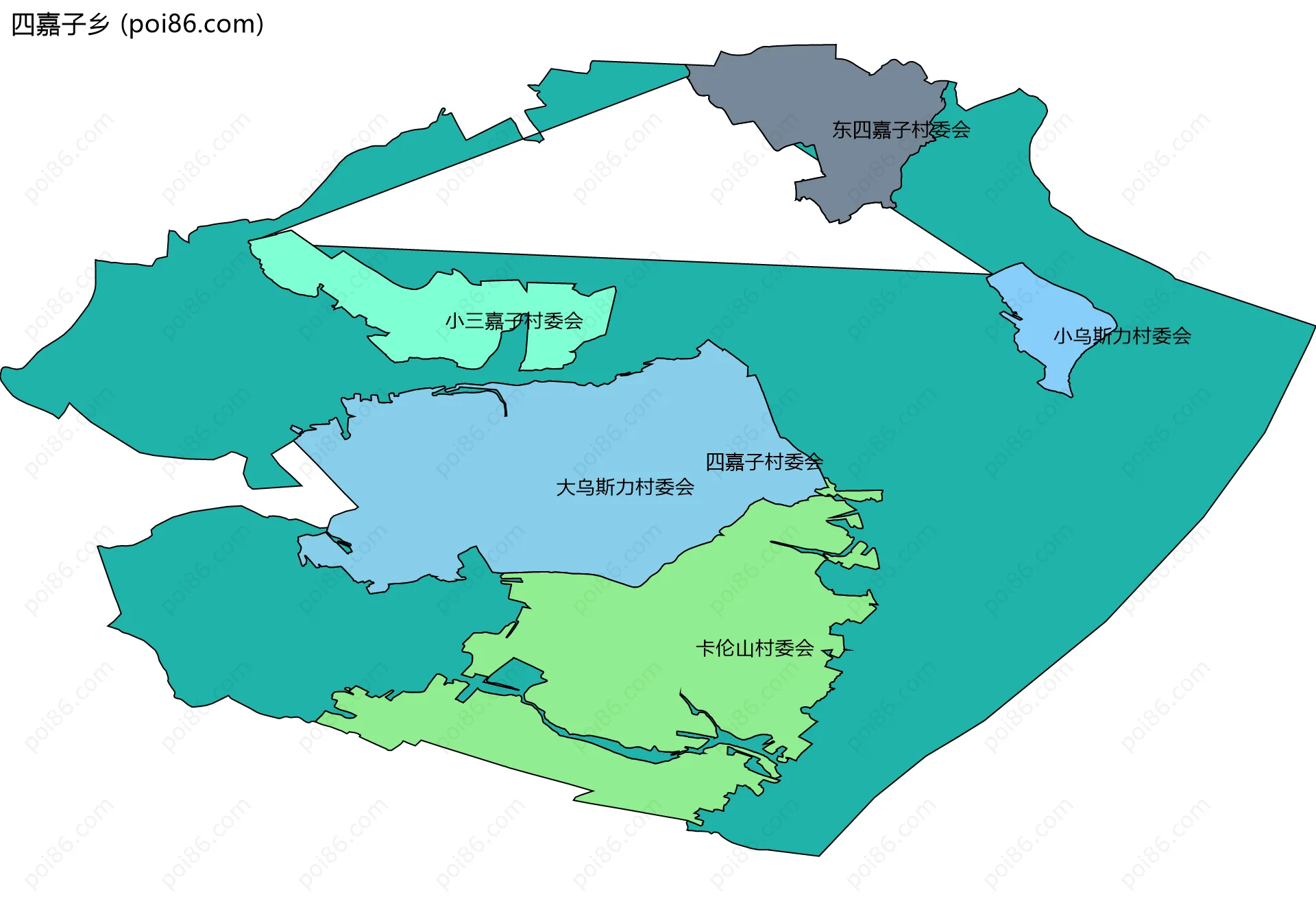 四嘉子乡边界地图(五级行政区划)