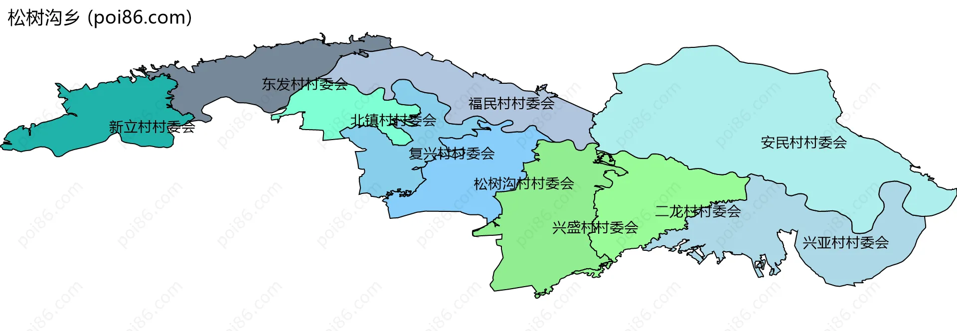 松树沟乡边界地图(五级行政区划)